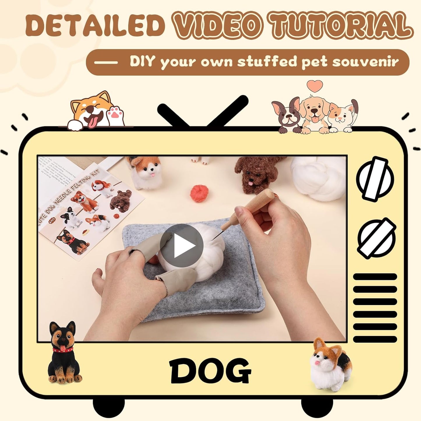 Mayboos 6 Pcs Needle Felting Kit, Animal Needle Felting Beginner Kits Wool Felt Needle Felting Tools with Instruction for DIY Craft Animal Home Decoration (Cute Dog)