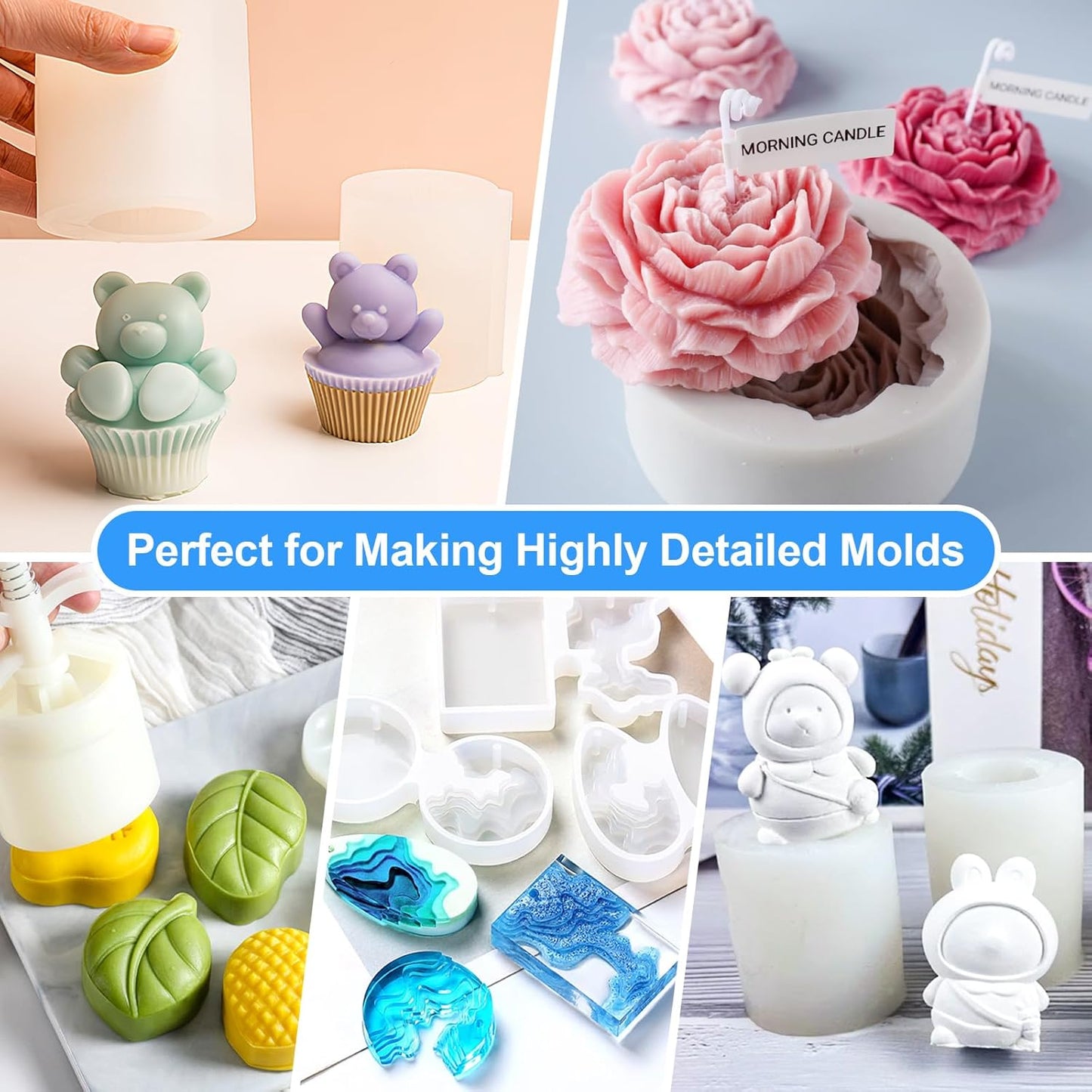 MITINU Silicone Mold Making Kit, 38.8oz 15A Elastic Liquid Silica Gel for Casting Resin molds and Candle & Soap Mold,Fast Cure Translucent Platinum Silicone Rubber