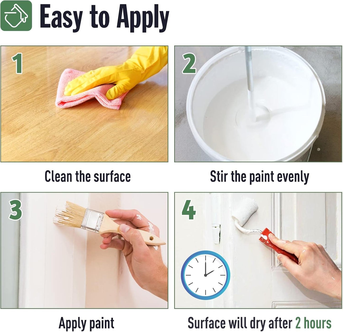 DWIL Matte Finish Furniture Paint - 64 Oz Wood Paint for Cabinets, Doors, Tables, and Dressers Refinishing - Water-Based, Non-Toxic & Odorless, Easy to Apply(White)-With Tools