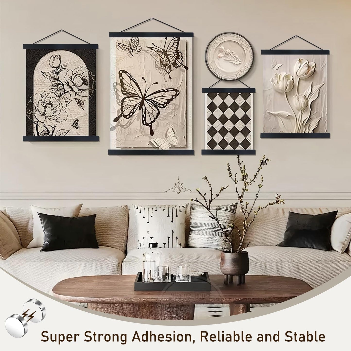 Artmag Magnetic Poster Hanger Frame, 20x28 20 x 30 20x26 Light Wood Wooden Magnet Canvas Artwork Print Poster Hangers Frames Hanging Kit (Black, 20")