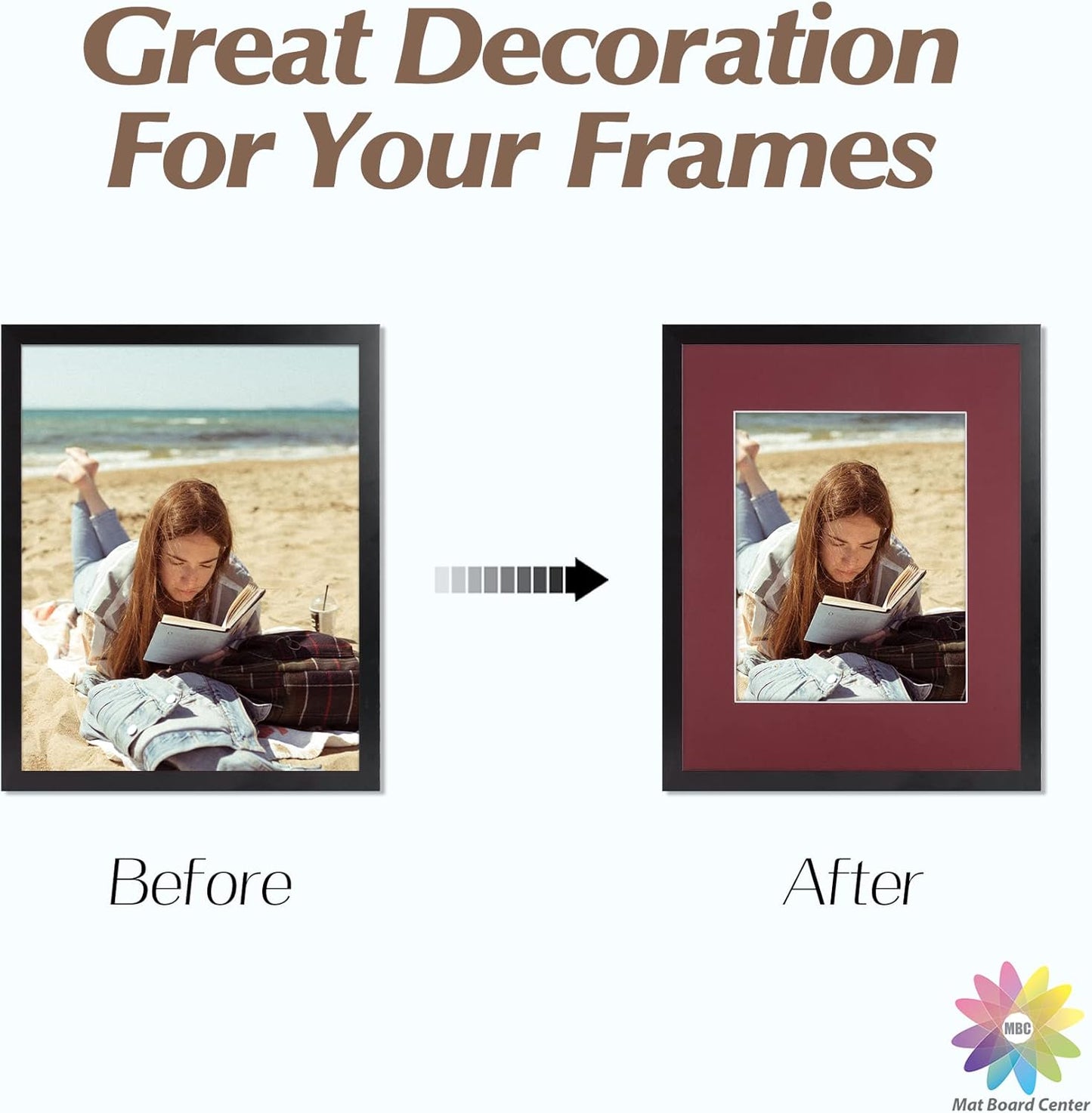 Mat Board Center, Pack of 10, 11x14 for 8x10 Maroon Color Mats - Bevel Cut, Acid Free, 4-ply Thickness, White Core - for Pictures, Photos, Framing