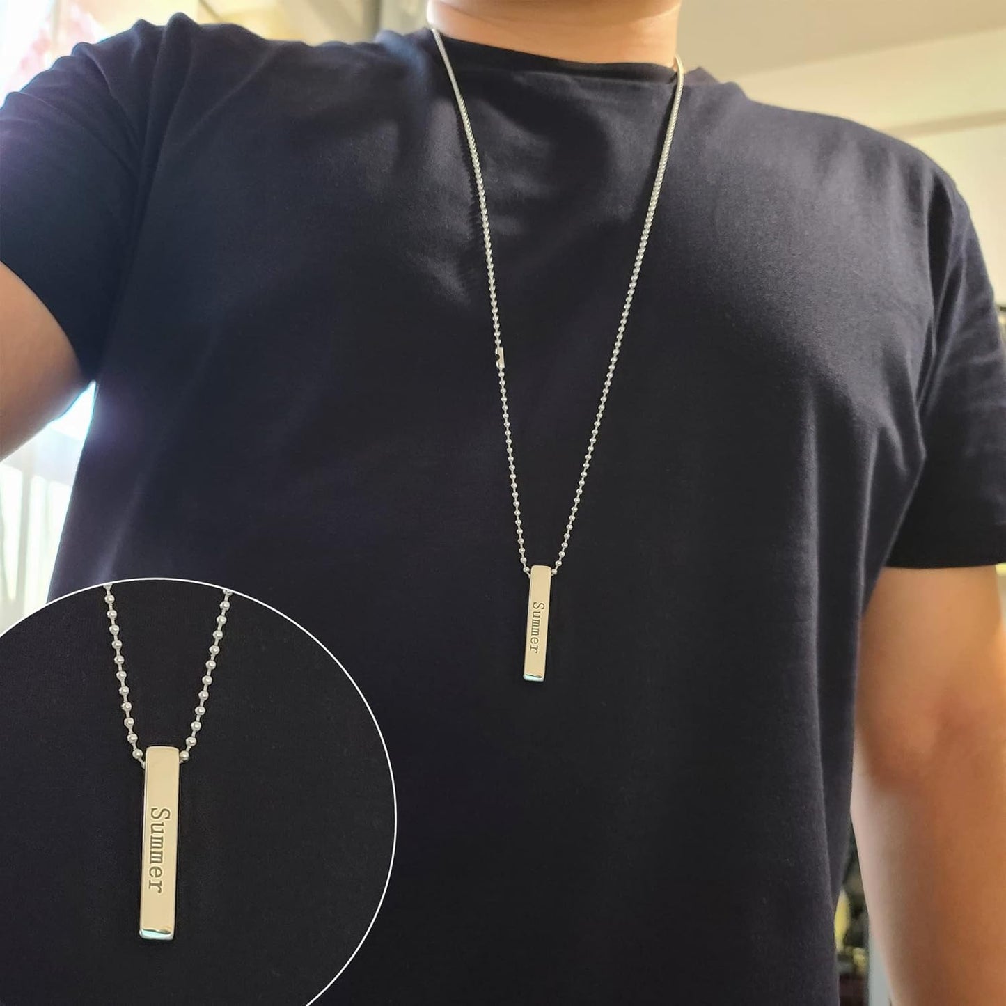 StayMax Rectangle Bar Engraving Blanks Stainless Steel Engraving Blank with Ball Chain 5 Pack