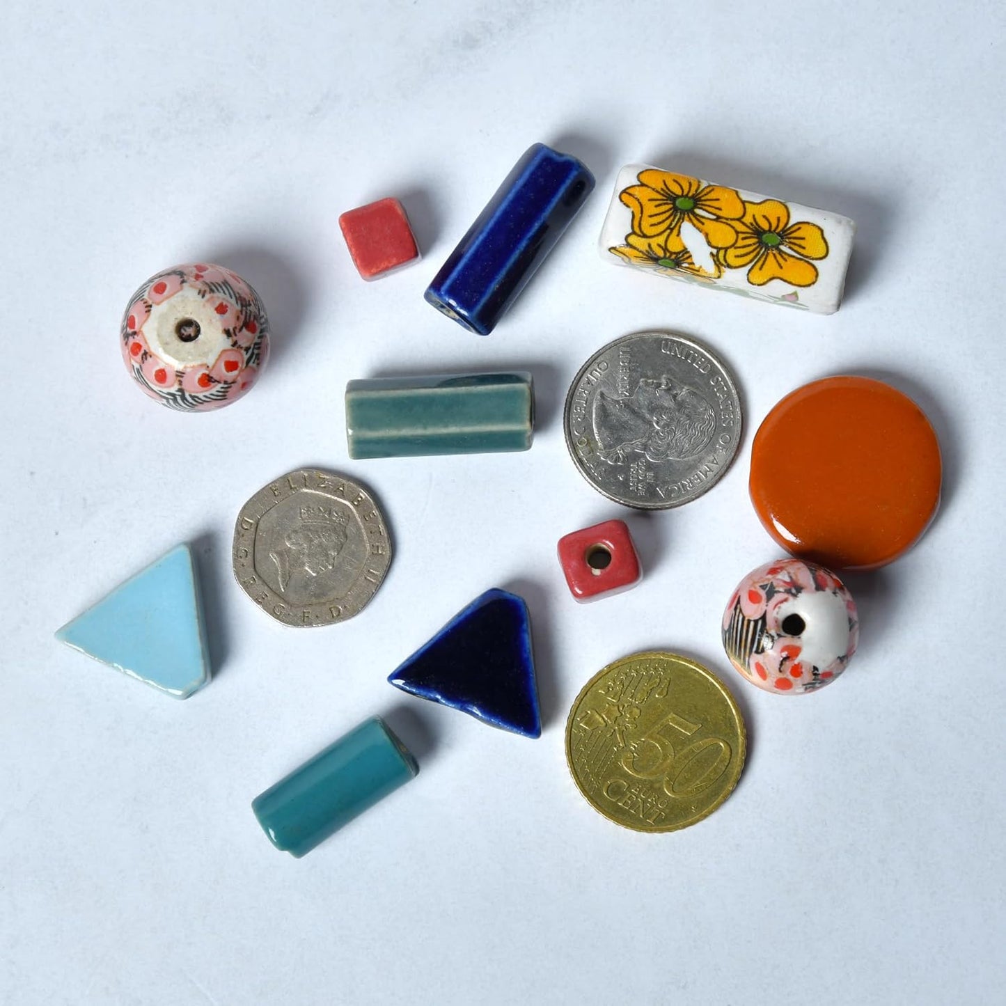 Ceramic Beads Assorted Colors and Shapes, 1/2 Pound Bag