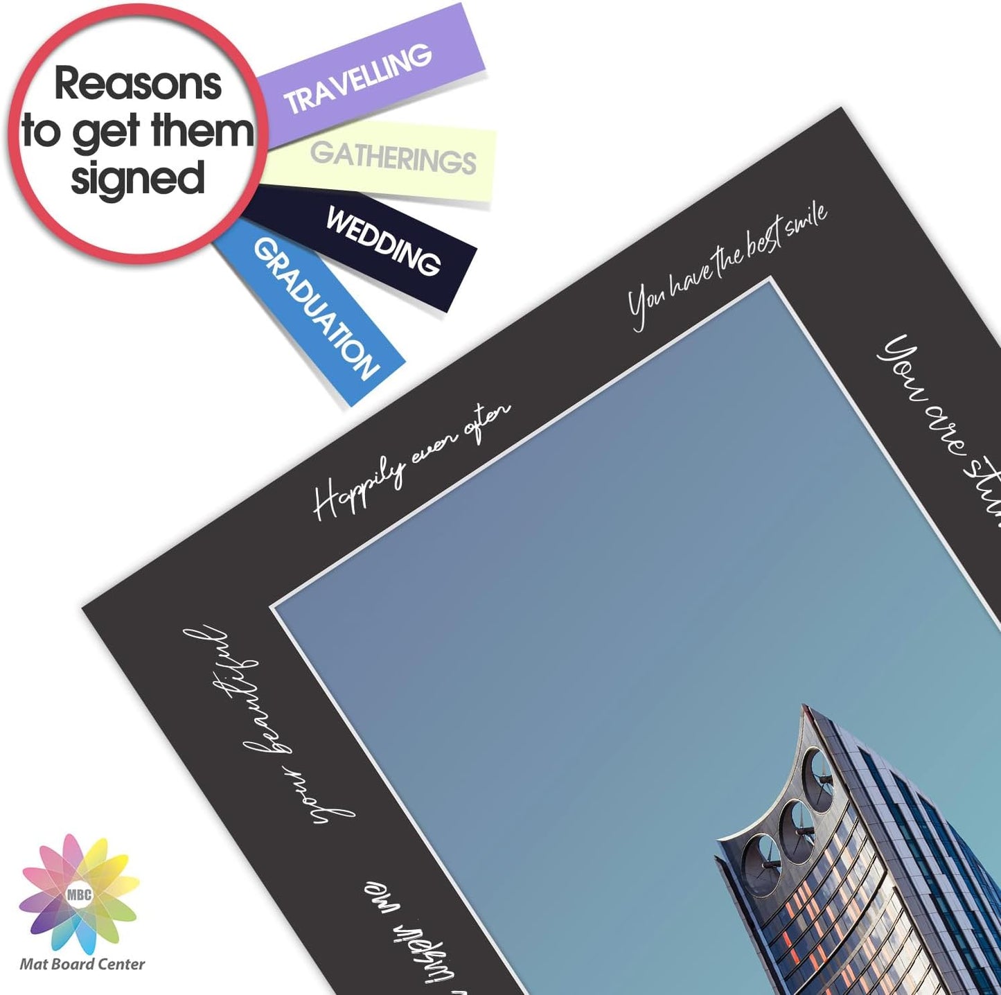 MBC Mat Board Center, 10 Pack 16x20 for 11x17 Black Picture Mats Frame Mattes, Bevel Cut, Acid Free, 4-ply Thickness