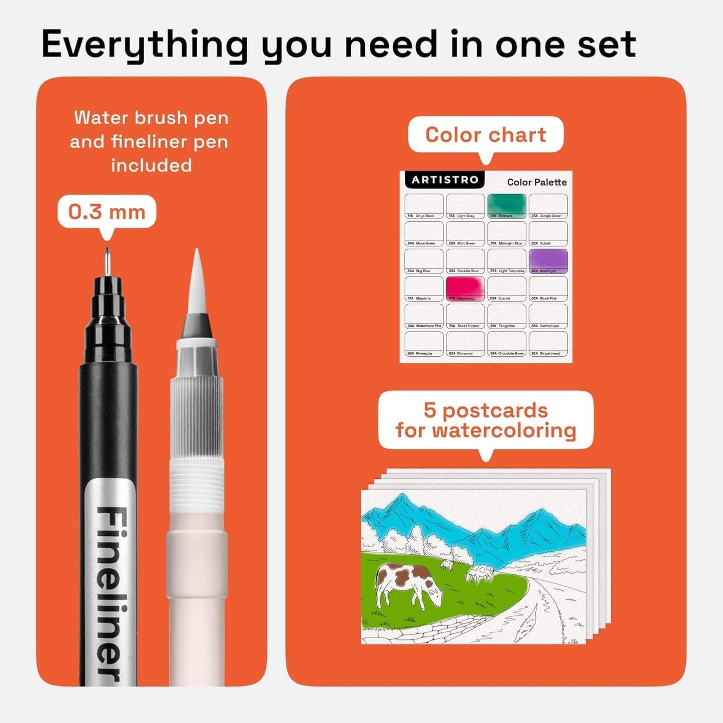 ARTISTRO 24 Watercolor Markers with Flexible Paint Brush Pens for Pros & Beginners - Consistent, Smooth, Bright, Washable, Non-Toxic, Ideal for Coloring, Calligraphy, & Manga