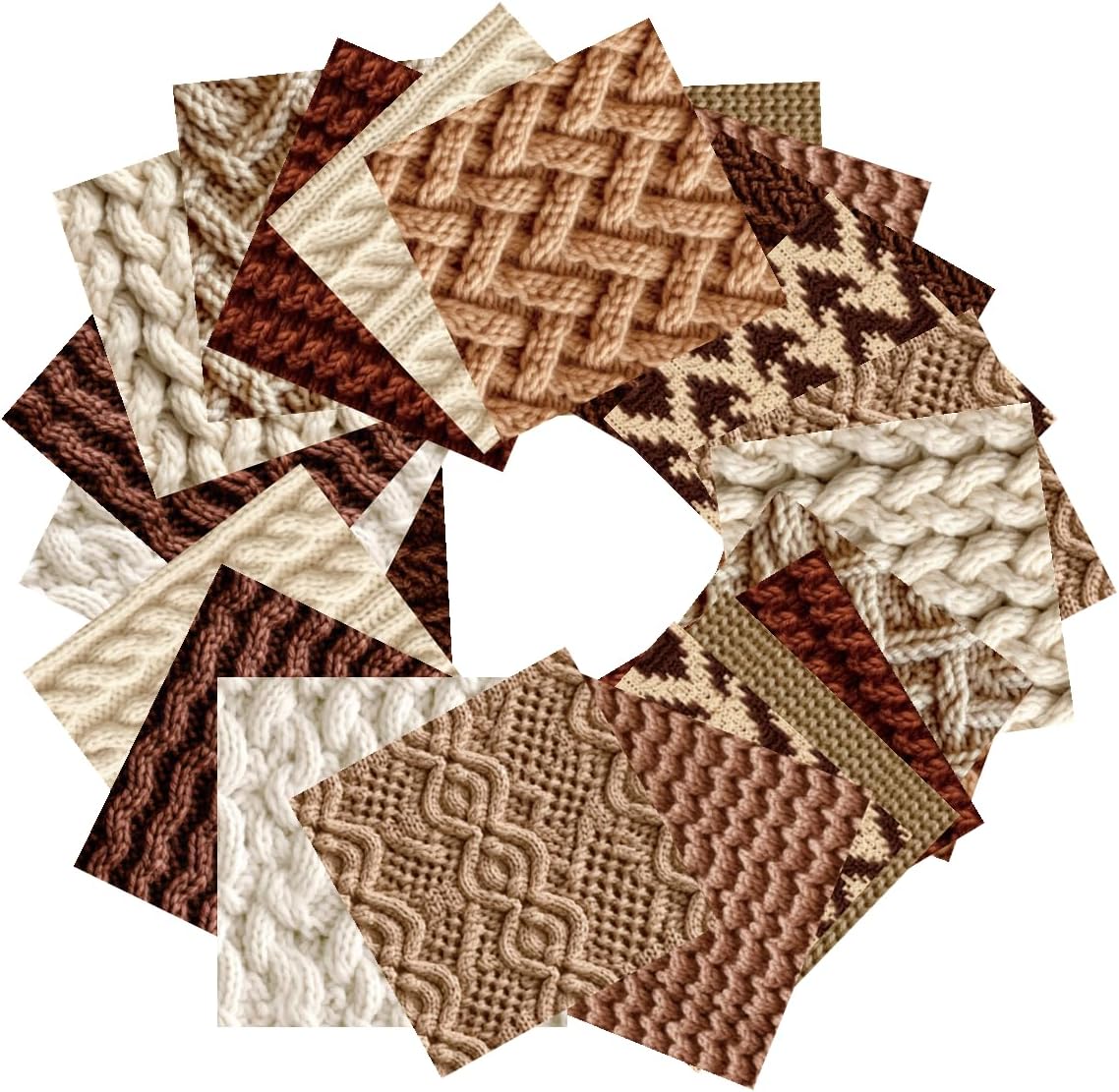 24 Sheets Knitting Wool Decorative Scrapbooking Paper Pad 6x6 Craft Paper Single-Side Card Making Supplies for Junk Journal, Holiday Journaling, Brown, Earth Tone and White