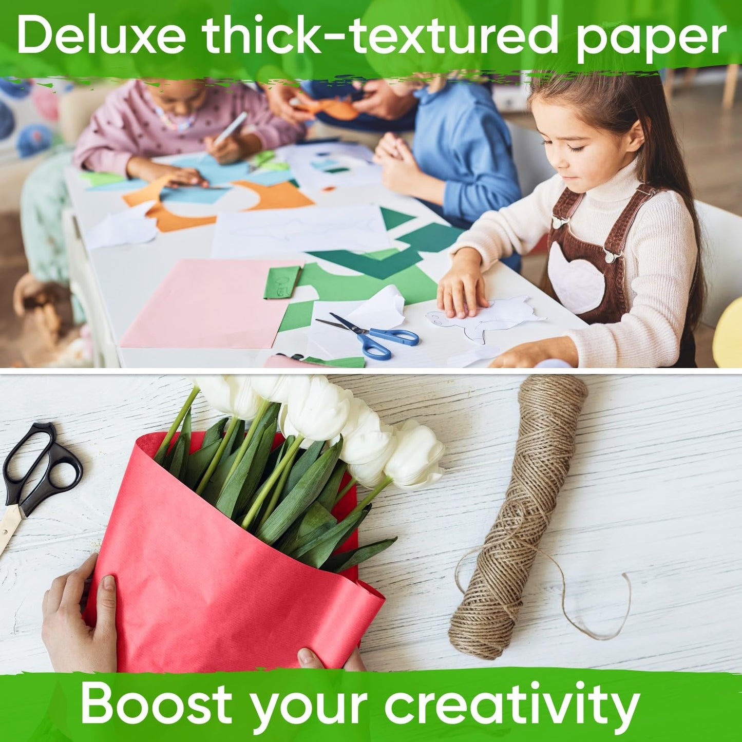 24" x 1200" (100 ft) Pack of 10 Rolls USA-Made Multi-Color Kraft Paper, 45 lbs/66 GSM – Colored Kraft Paper for Packing, Crafts, DIY Projects, Gift Wrapping – Non-Toxic, Safe for Kids