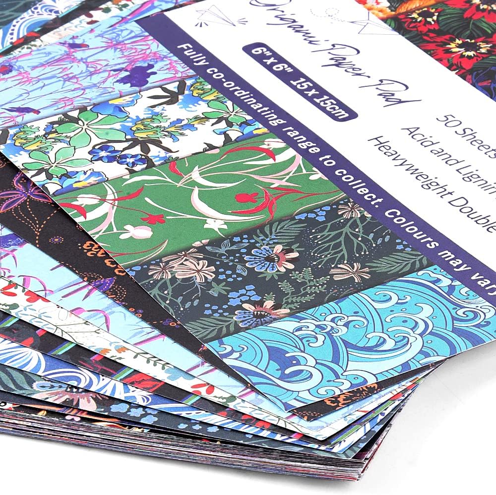 Origami Paper Kit 50 Sheets 6 Inch Square Double Sided Color 50 Vivid Japanese Washi Chiyo Colors for Hand Crafts Origami Paper Arts Creativity Flowers