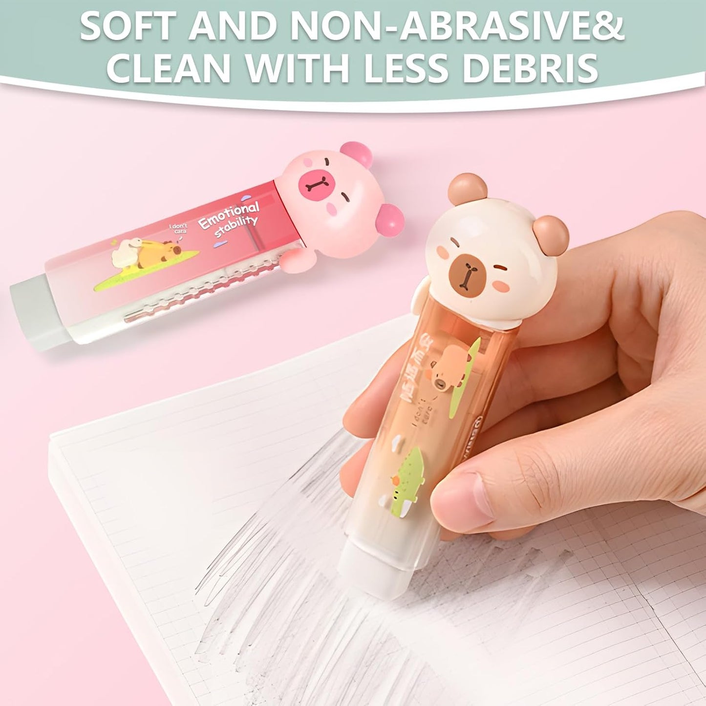 3Pcs Retractable Pencil Erasers, Cute Erasers,Kawaii Capybara Eraser,Suitable for School Home Office Supplies