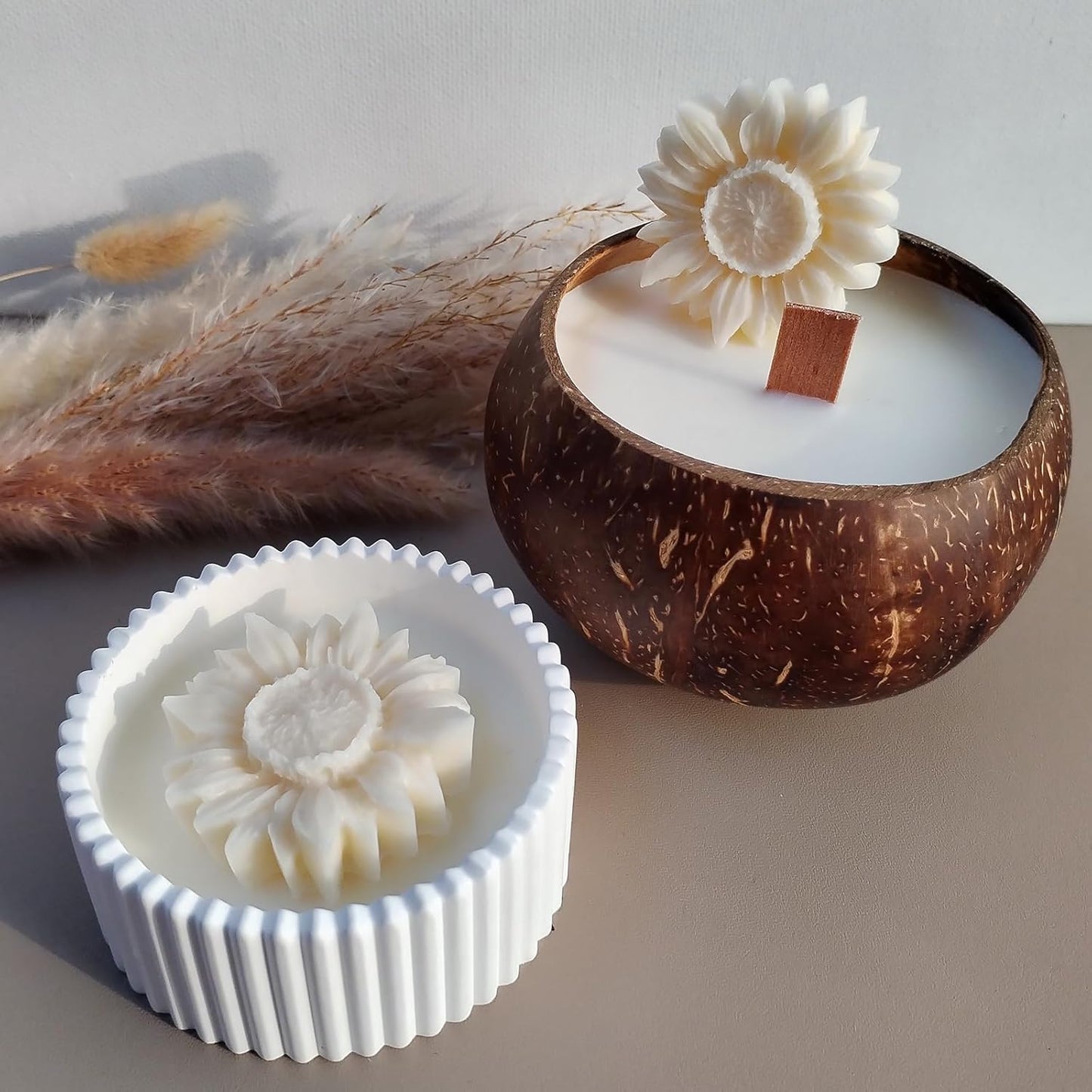 Wehous 2PCS Sunflower Candle Mold Unique Flower Silicone Fondant Chocolate Cake Decor Molds 3D Floral Silicone Molds for Resin Candle Soap Wax Polymer Clay Concrete Art Craft Home Ornament