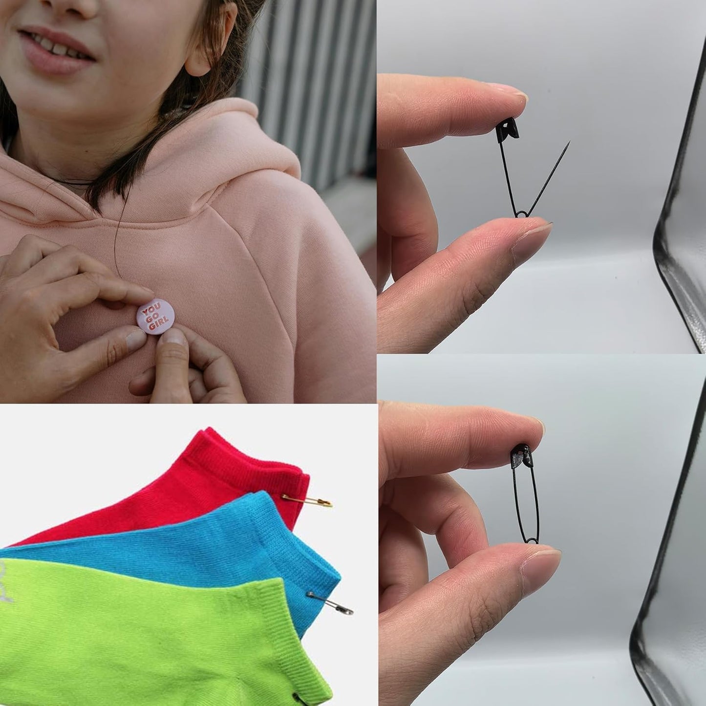 1000PCS Safety Pins, 1.1 inch Small Safety Pins, Rust-Resistant Nickel Plated Steel, Sharp Edge Safety Pin for Clothes, Sewing, 28mm Decorative Safety Pins Assorted (Black)