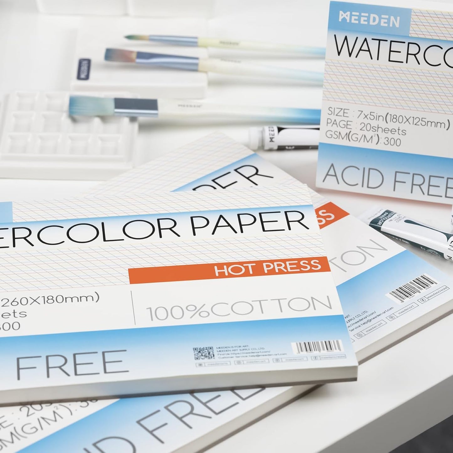 MEEDEN Watercolor Paper Block, 100% Cotton Watercolor Paper Pad of 20 Sheets, 140lb/300gsm, Acid-Free Art Paper for Watercolor, Gouache, Ink and More, 9" x 12" Hot Press