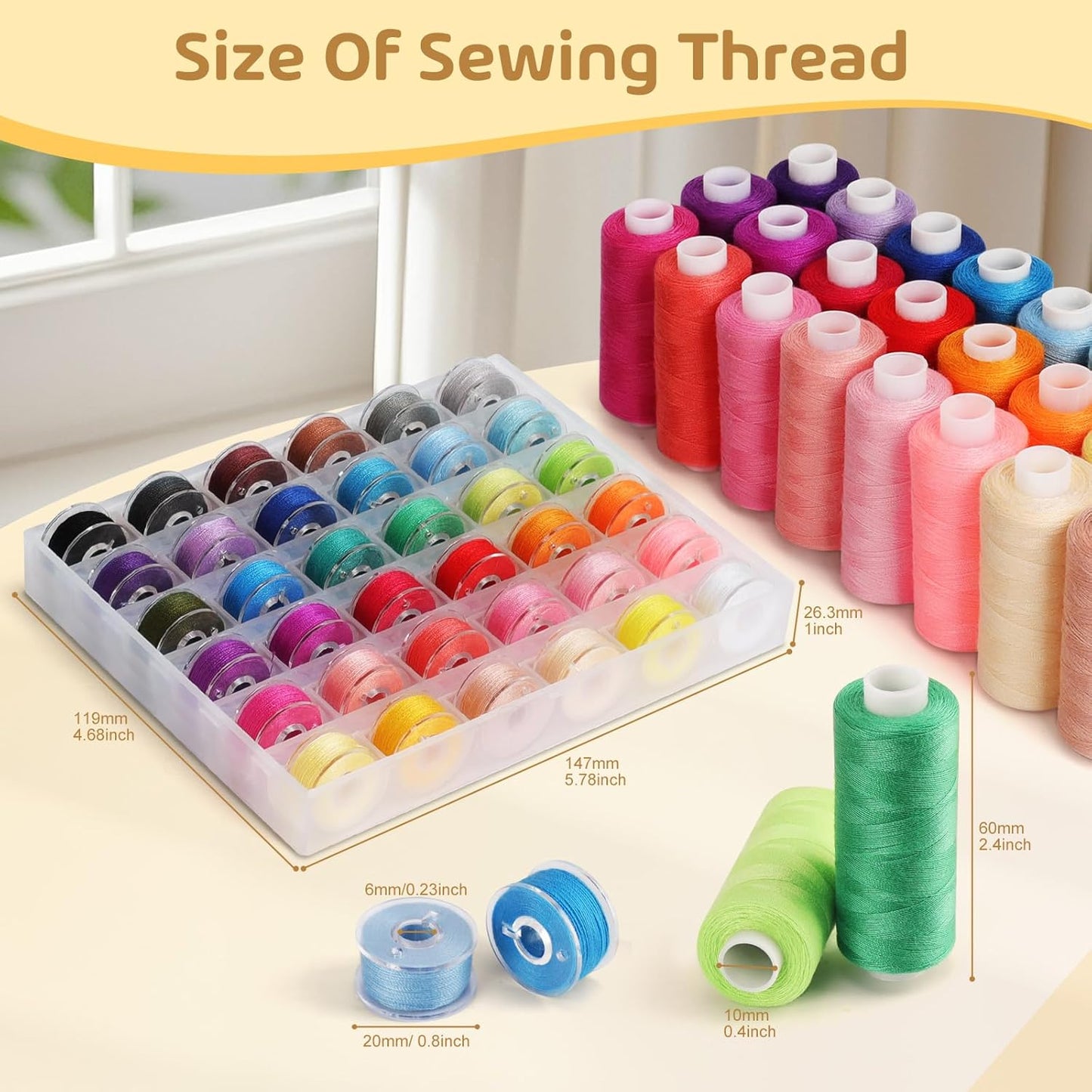 Coquimbo 72pcs Sewing Thread Set: 36 Colors Prewound Bobbins, 400 Yards Polyester Thread Spools for Hand & Sewing Machine, Emergency Home and DIY Use, Stocking Stuffers Gifts for Women Adults Mom