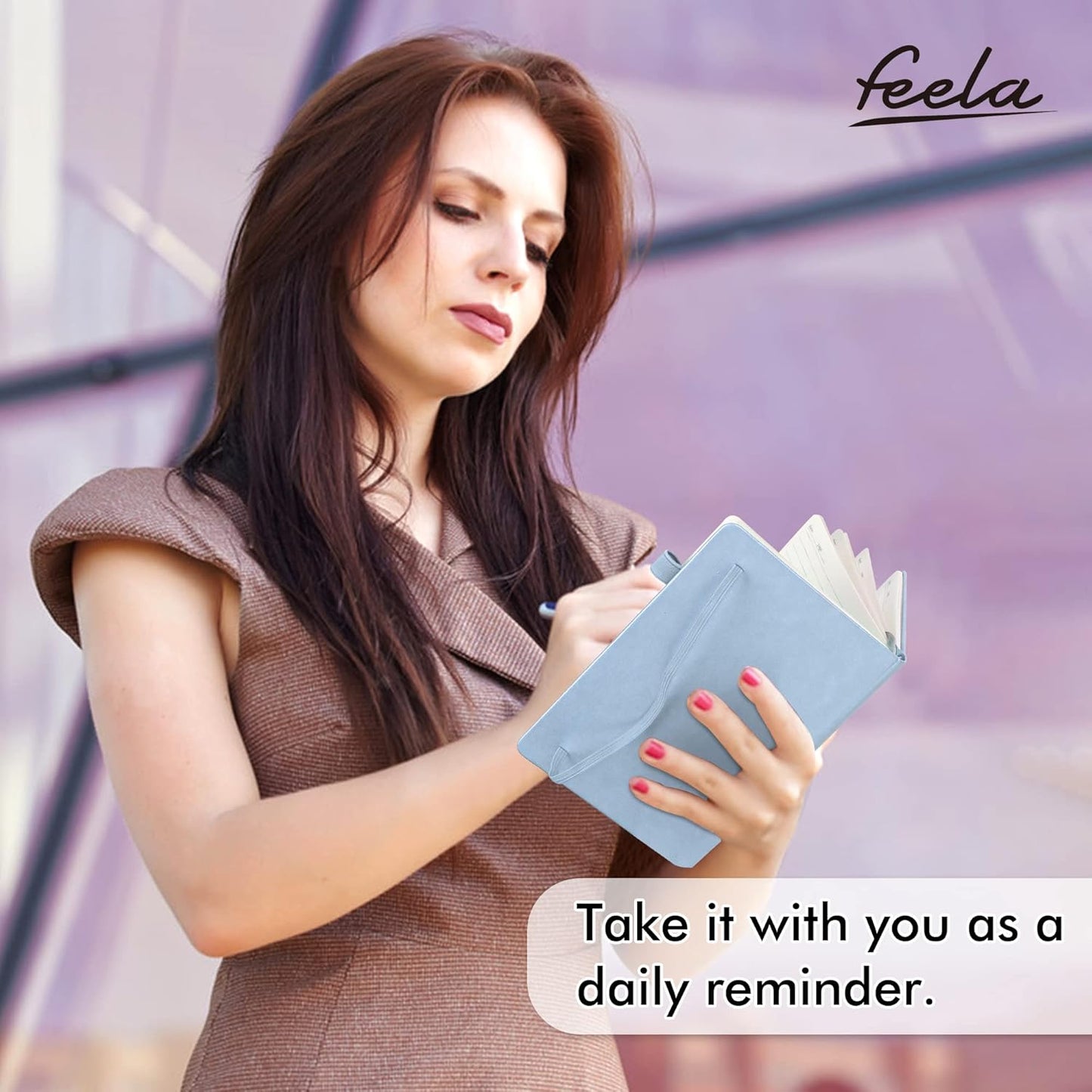 feela 5 Pack Notebooks Journals Bulk, Hardcover Notebook Classic Ruled Lined Journals with Pen Holder for Women Girls School Business Supplies, with 5 Black Pens, 120 GSM, 5.1”x8.3”, A5, Light Blue