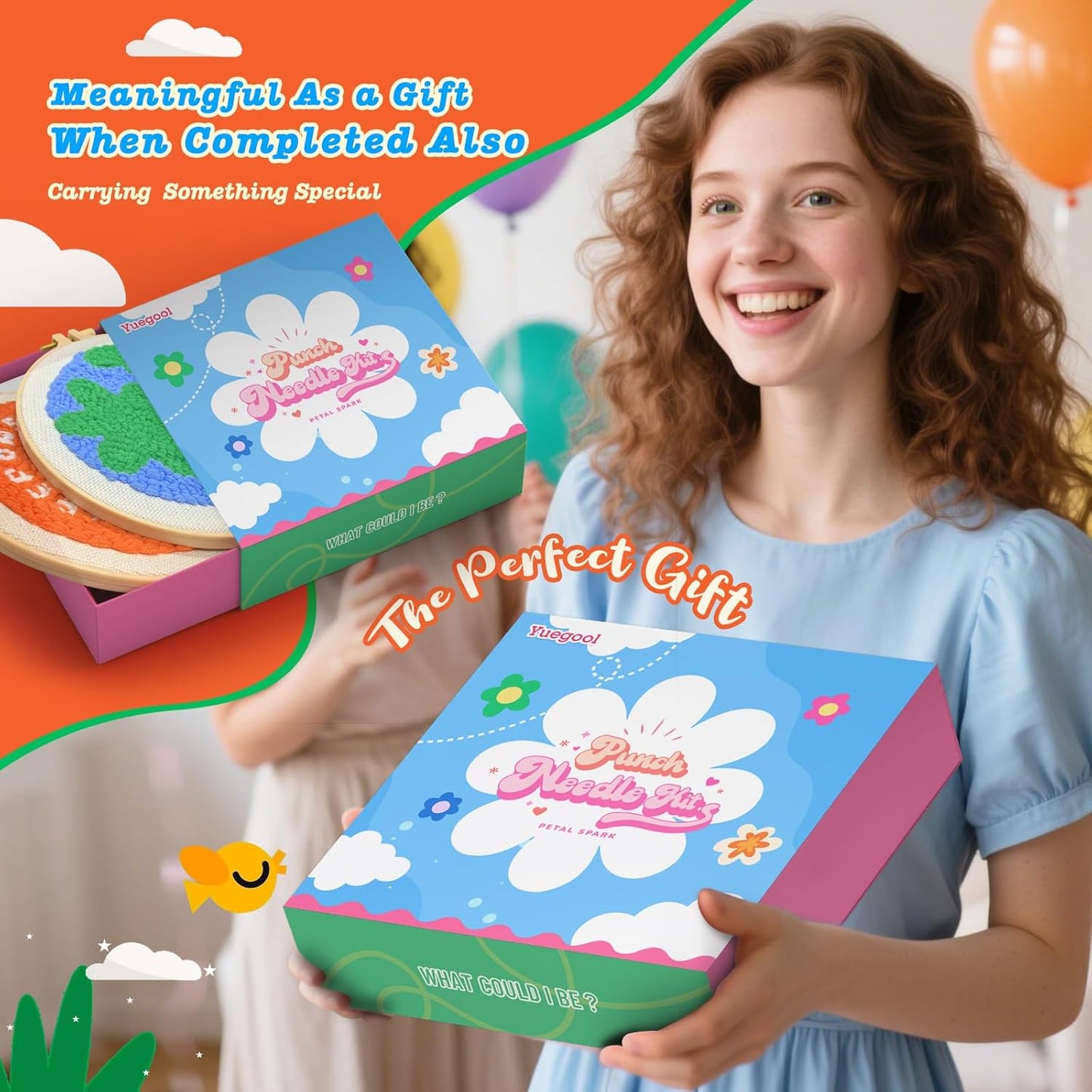 yuegool 2PCS Punch Needle Decoration Kit,Easy DIY Punch Needle Embroidery Kit for Beginners Adults Kids Including Patterns, Tools, Yarns, Hoop, Instruction, Bracket Art Craft Supplies