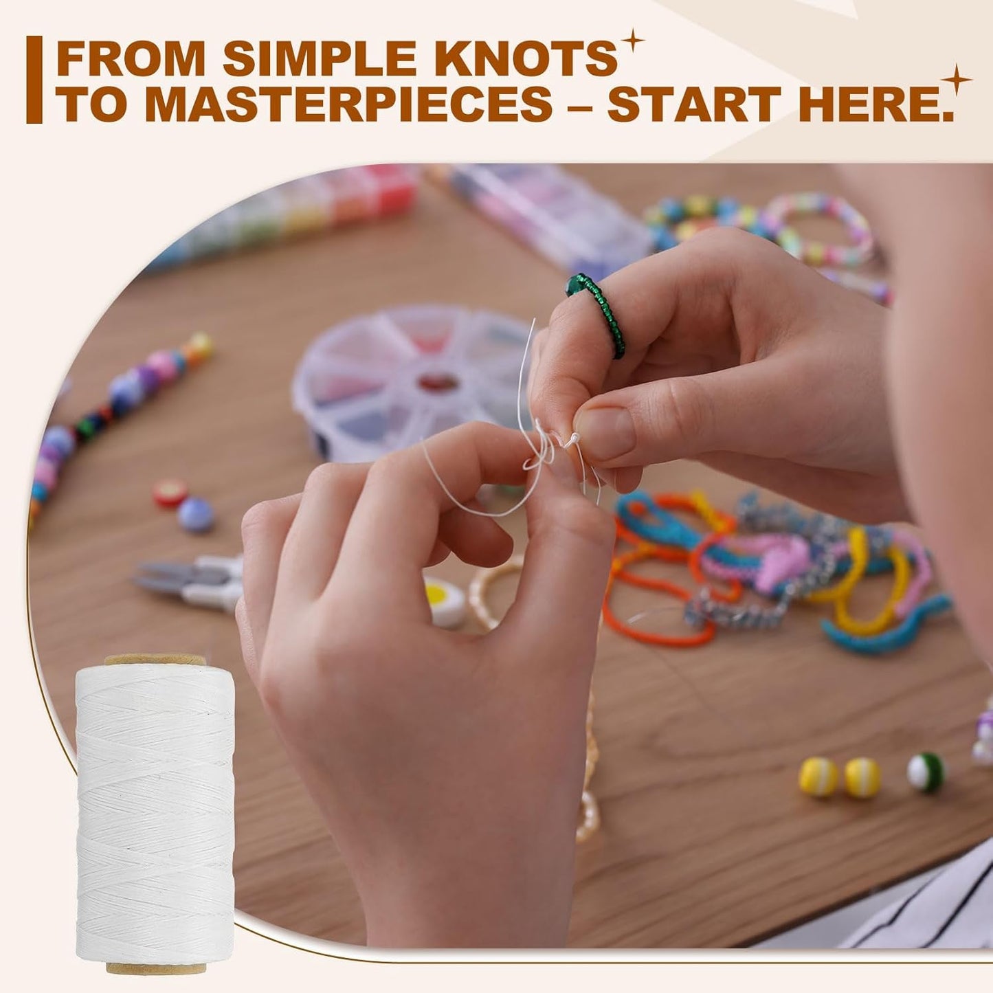 PATIKIL 284 Yard Flat Waxed Thread 150D 1mm Leather Sewing Cord for Repairing Shoes Bags Wallets Jewelry Making DIY Leather Craft, White