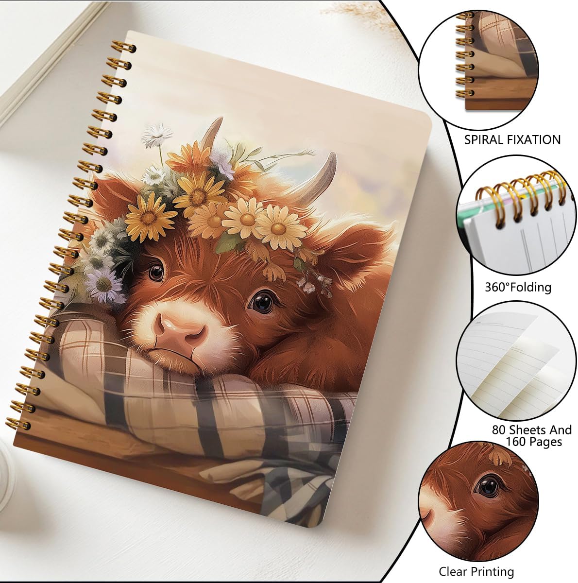2 PCs Cute Cow Gifts for Women Journaling Notebooks Daisy, Cows Spiral Notebook Aesthetic Design, Cow Lovers Note Books Journals for Writing Hardcover Notebook Office Classroom Supplies