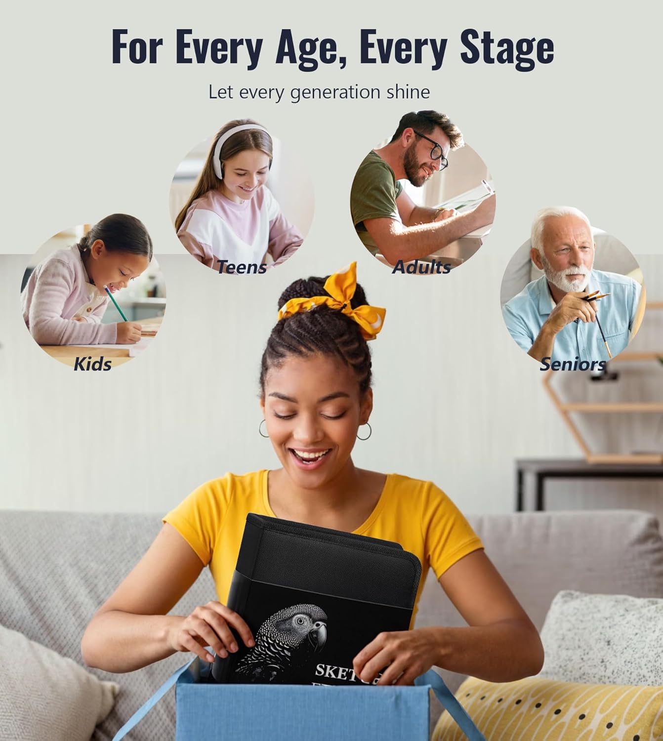 COOL BANK 76 Pack Art Supplies Sketching Kit with 100 Sheets 3-Color Sketchbook, Drawing Pencils Include Graphite Colored Charcoal Watercolor & Metallic Pencils, for Kids Adults Beginner Artists