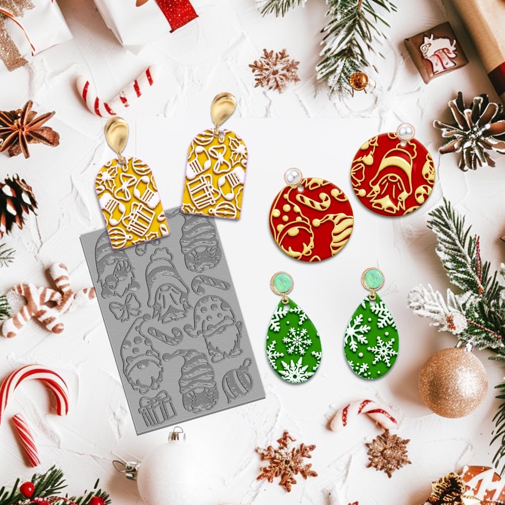 4PCS Christmas Polymer Clay Texture Sheets Set for Using with Clay Cutters, Snowflake Clay Texture Mats, Jewelry Making DIY Christmas Craft Tools