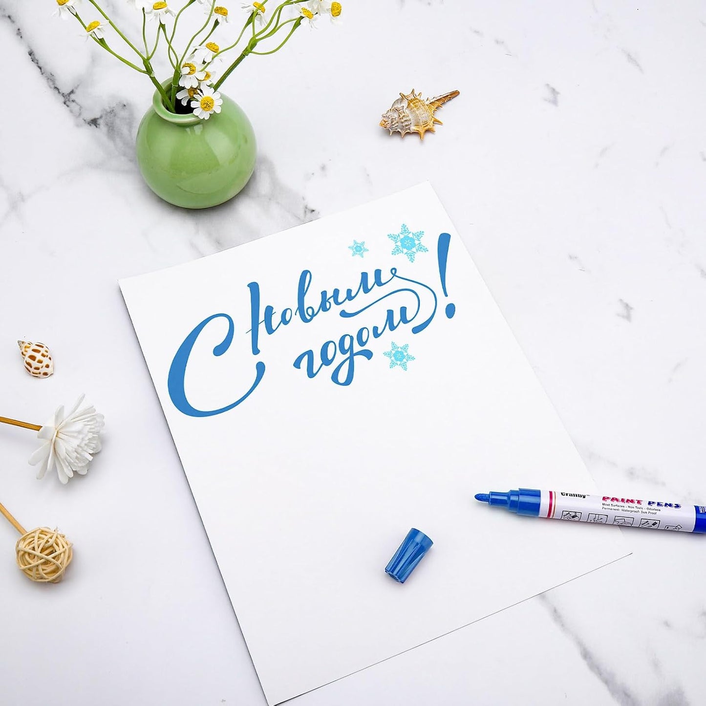 Blue Paint Markers, 12 Pack Oil-Based Waterproof Quick Dry Permanent Paint Pen Set for Rocks Painting, Wood, Fabric, Plastic, Canvas, Glass, Mugs, Metal, Tire, Stone, DIY Craft