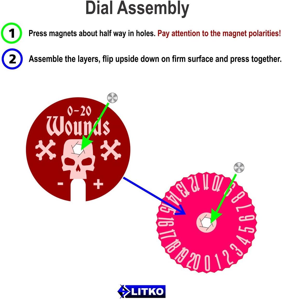 LITKO Wound Dials Wound Dials | Health Tracker | Life Counter | Tabletop Games | Collectible Card Games | Living Card Games | Role Playing Games | LCG | RPG | Numbered 0-20 | Magnetic