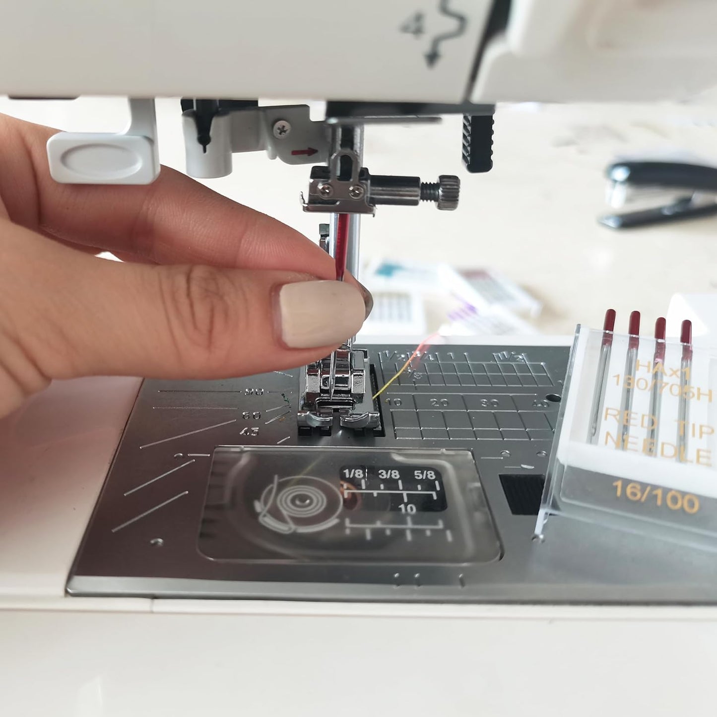 HONEYSEW 60 Pieces Sewing Machine Needles Universal Regular Point Machine Needles for Home Sewing Machine Compatible with Singer, Brother and Old Sewing Machine (Red, Size 16-60PCS)