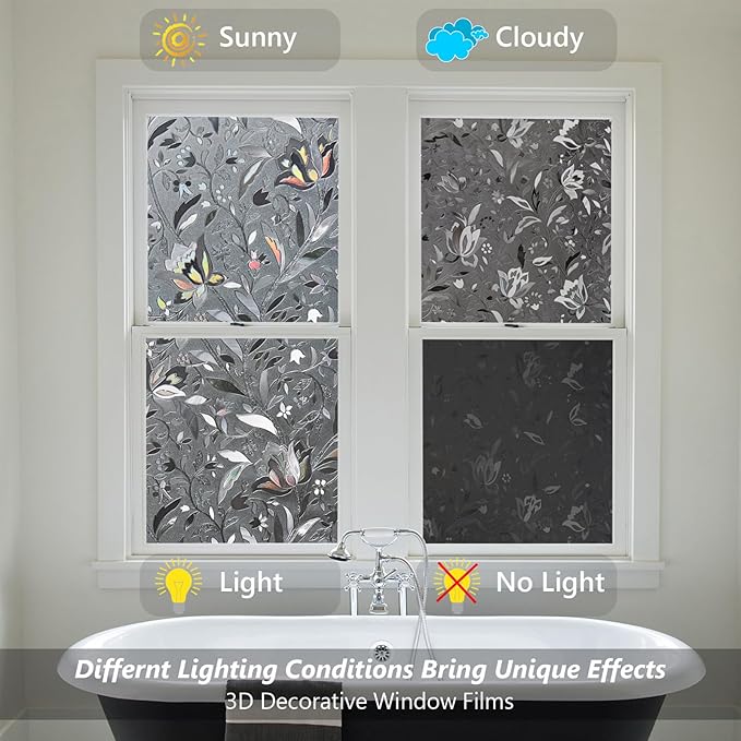 Kromapolis Window Film, Window Privacy Film Frosted, Vinyl Glass Covering, Stained Glass Decorative Film, Static Window Clings, Non-Adhesive (Grayish Black, 11.8 x 157.4 inch)