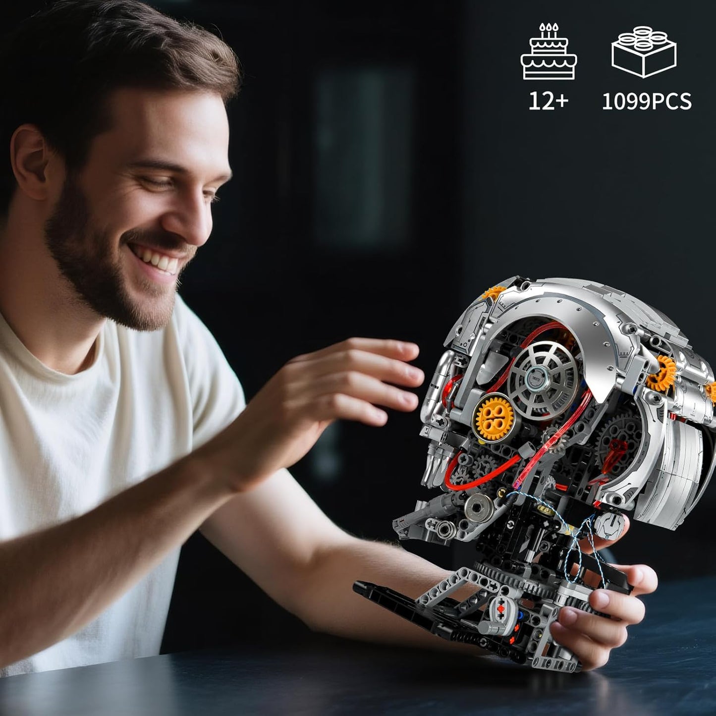 Mechanical Halloween Skull Building Set for Adult,Skeleton Head Building Blocks Toys,Buildable Horror Display Model,Collectible Decor for Home or Office,Gift for Men Boys 8-14(1099pcs)