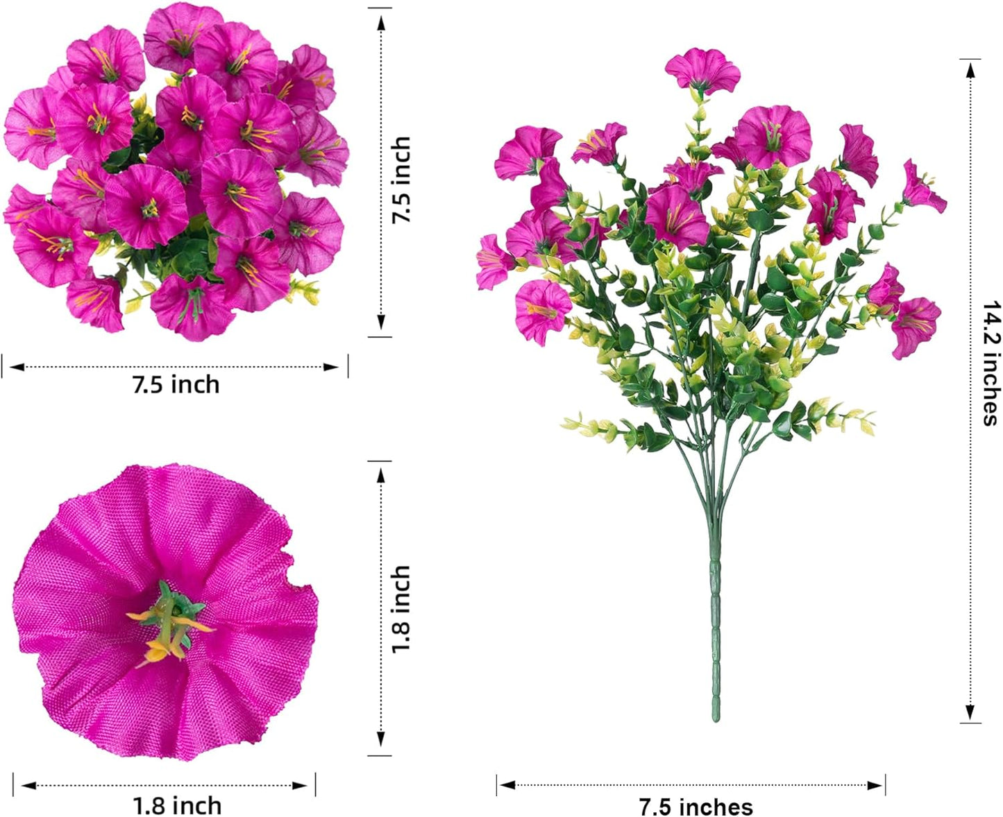 Artificial Flowers Fake Plants for Outdoors Decoration, 12 Bundles Silk Morning Glory with Eucalyptus Realistic UV Resistant Faux Flowers for Outside Planter Porch Yard Patio Garden Home Indoor, Mix