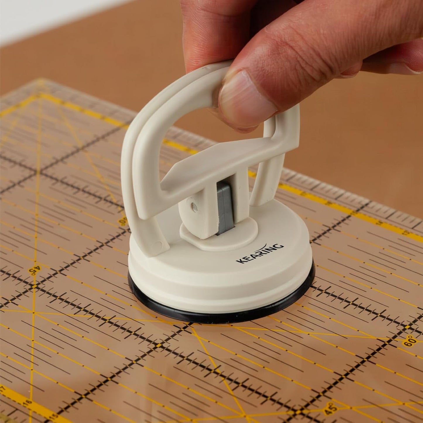 KEARING Heavy Duty Suction Cups Ruler Handle for Quilting Patchwork Ruler, Off-White Strong Grip Quilters Handle with Single Suction Cup for Sewing, Crafting & Screen Repair Tools