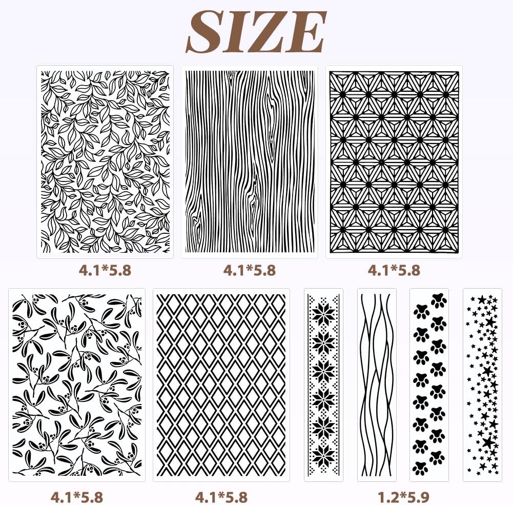 Embossing Folders Clay Stamps for Polymer Clay Earrings Making Embossing Tool Geometric Textured Flower Pottery Stamps Polymer Clay Roller Clay Texture Sheets (9PCS)