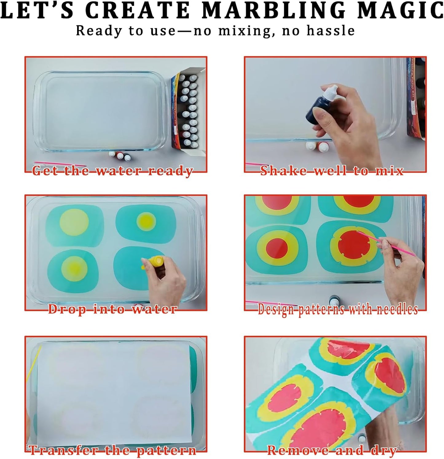 27PCS Water Marbling Painting Kit, Christmas Water Paint for Craft, Turkish Marble Pattern Craft Set,Cream Watercolor Art Kit, Perfect for Christmas, Halloween, Thanksgiving & New Year Gifts