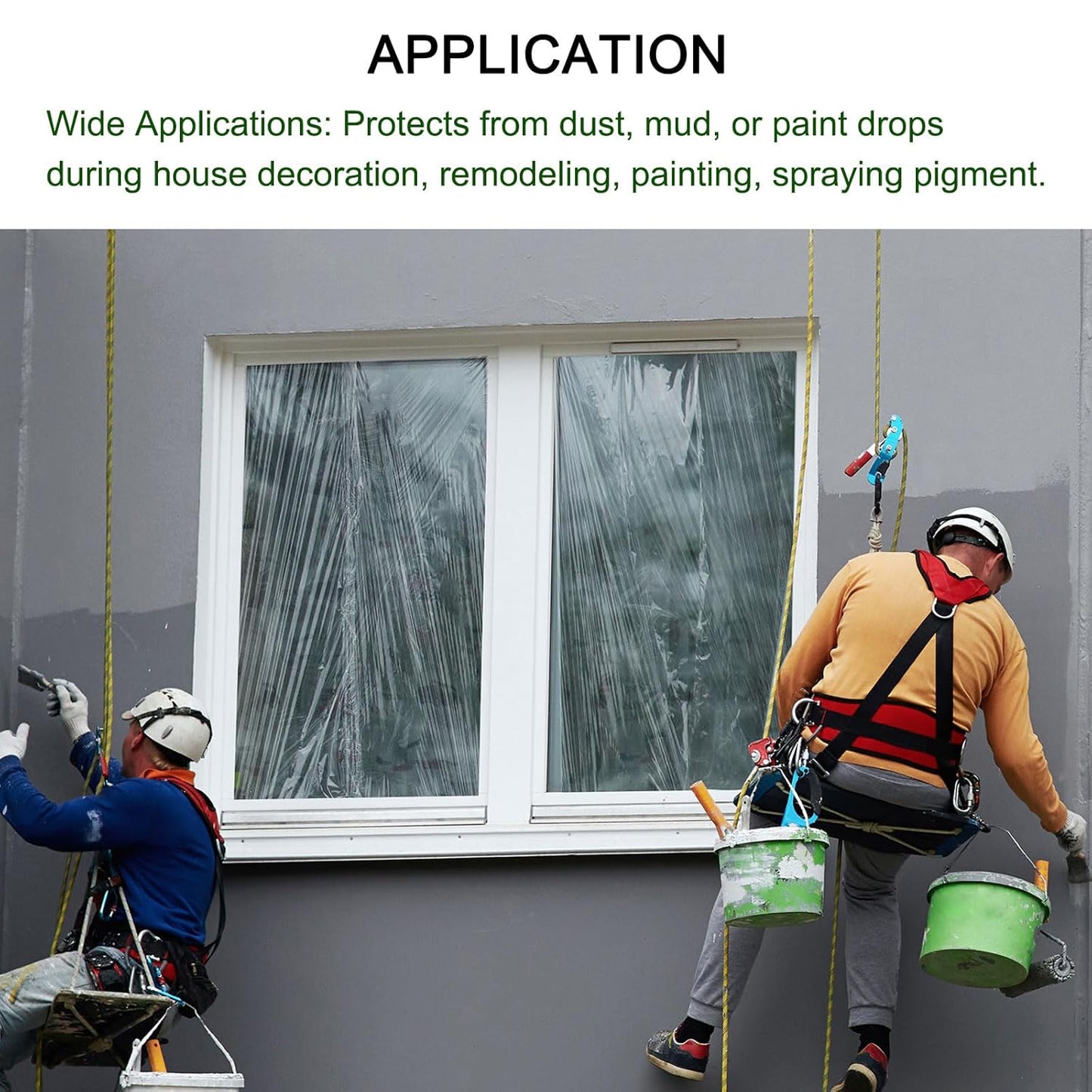 uxcell Pre-Taped Masking Film, 4.9ft x 66ft High-Tack Painters Tape Plastic Drop Cloth with High-Tack Painters Tape for Painting Protection Blue Film 3Pcs