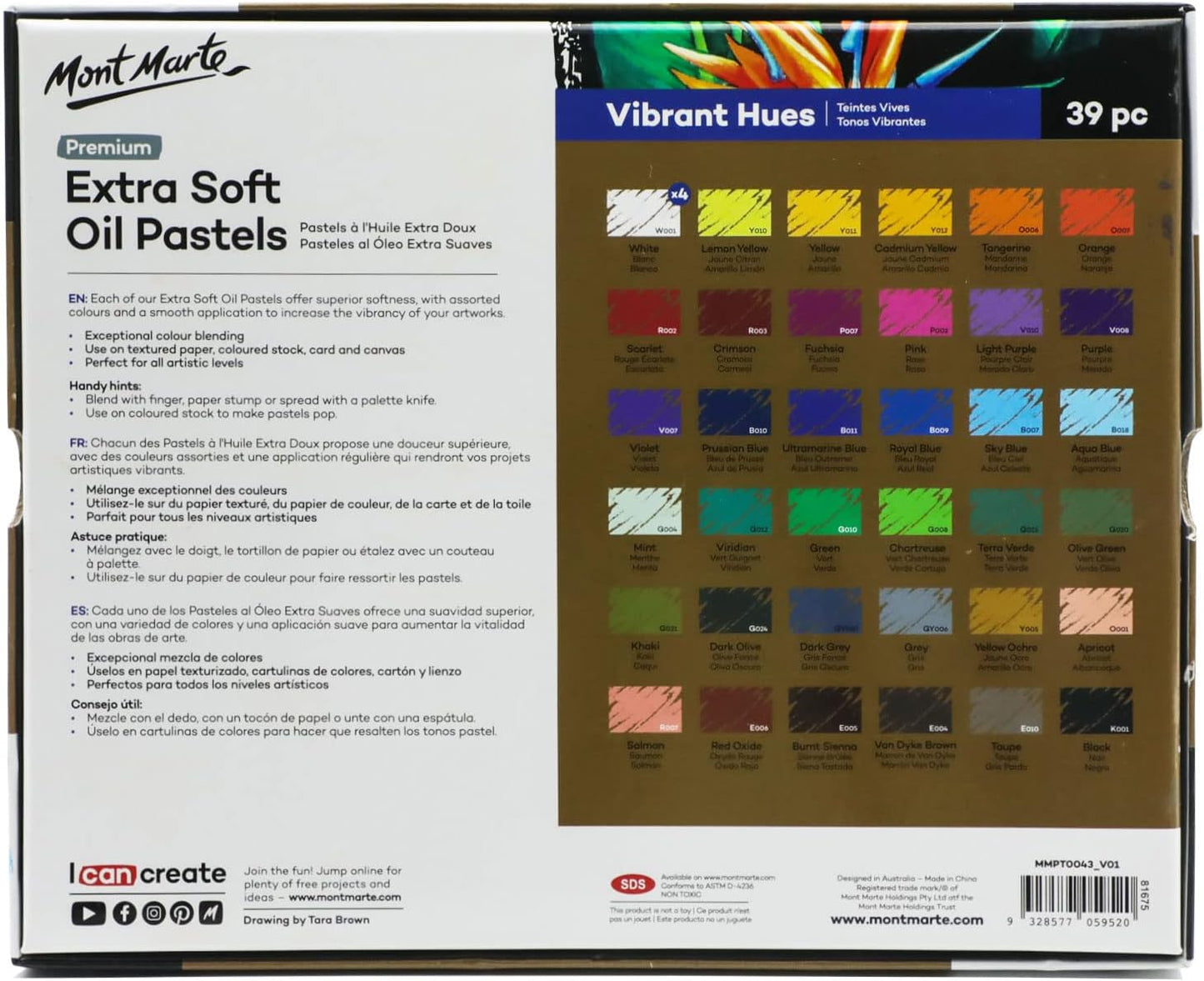 Mont Marte Extra Soft Oil Pastels 39pc, Assorted Bright Colors, Vibrant and Buttery, Versatile Art Pastels for Blending, Layering & Shading, Ideal for Art, Craft, Coloring and Sketching