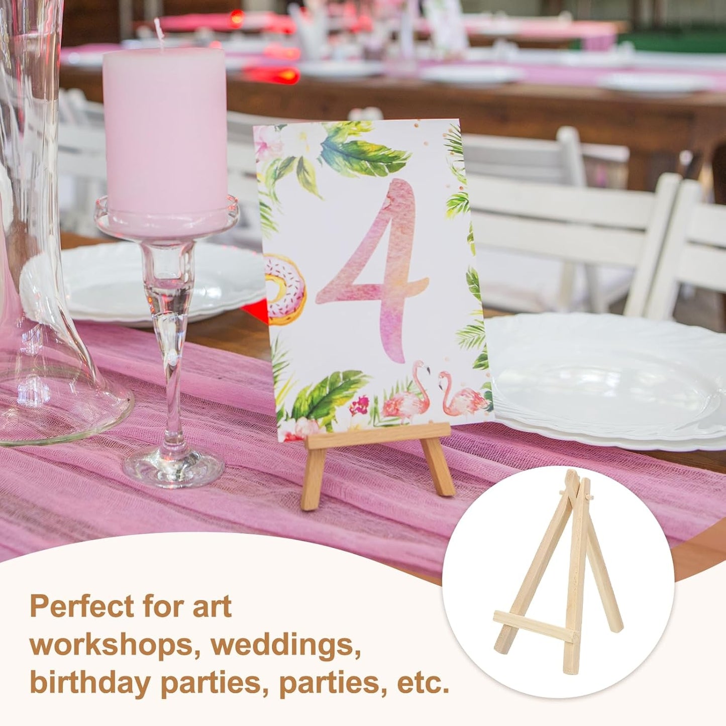 MECCANIXITY Mini Wood Display Easels, 4.9"x2.8"A-Frame Painting Tabletop Easels Holder Stand for Artists Beginners Displaying Small Canvases Art Photos Business Cards(Pack of 12, Wood Color)