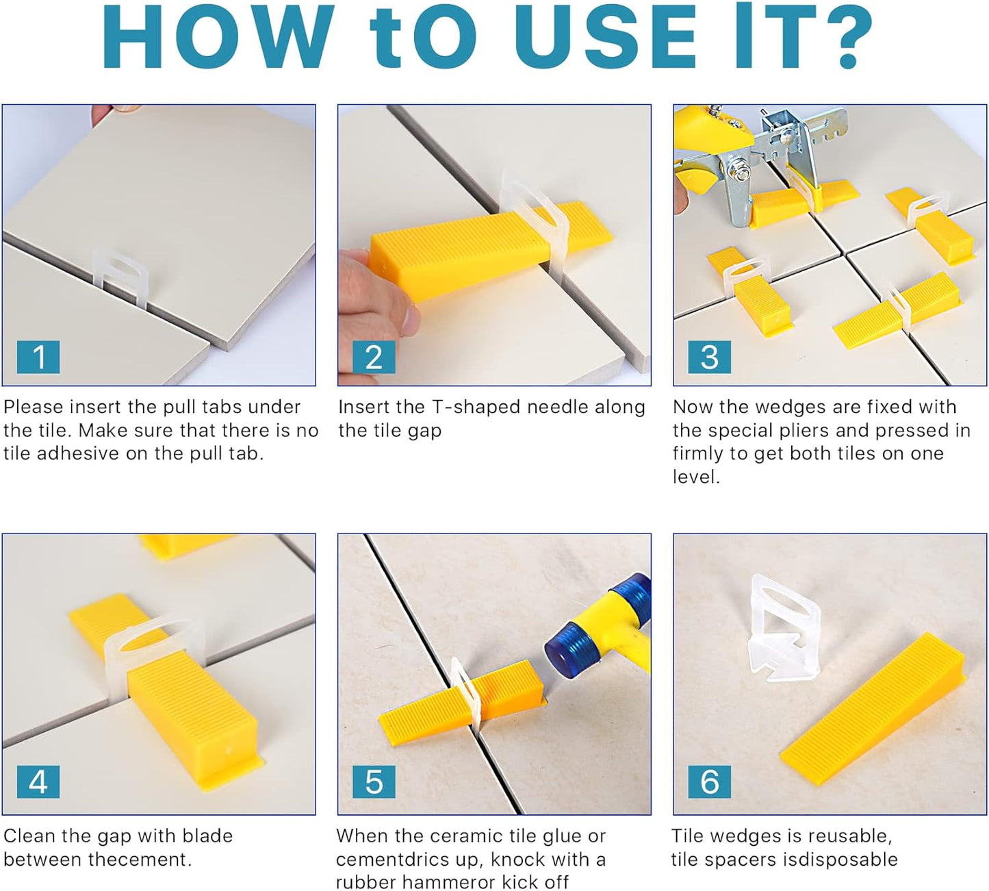 Tile Leveling System with Tile Plier 600Pcs Piece Tile Spacers Clips 200Pcs Piece Reusable Wedges and 1 Rubber Mallet Tile Tools Set for Stone Installation (1/16"(1.5 mm)
