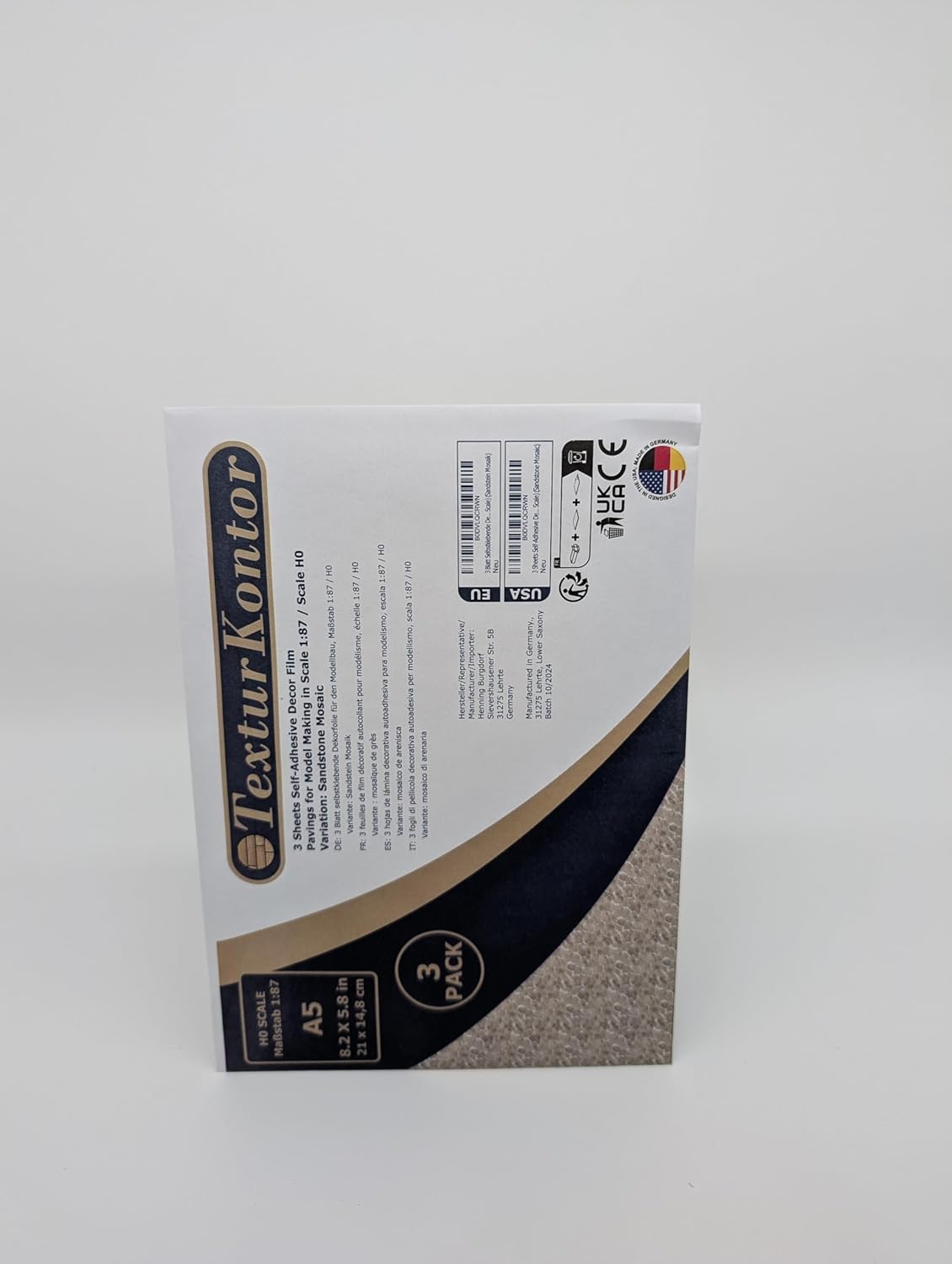3 Sheets Self-Adhesive Decorative Film Paving Stones and Surfaces for Model Making in Scale 1:87 Scale H0 (UK: 3.5 mm Scale) (Sandstone Mosaic)