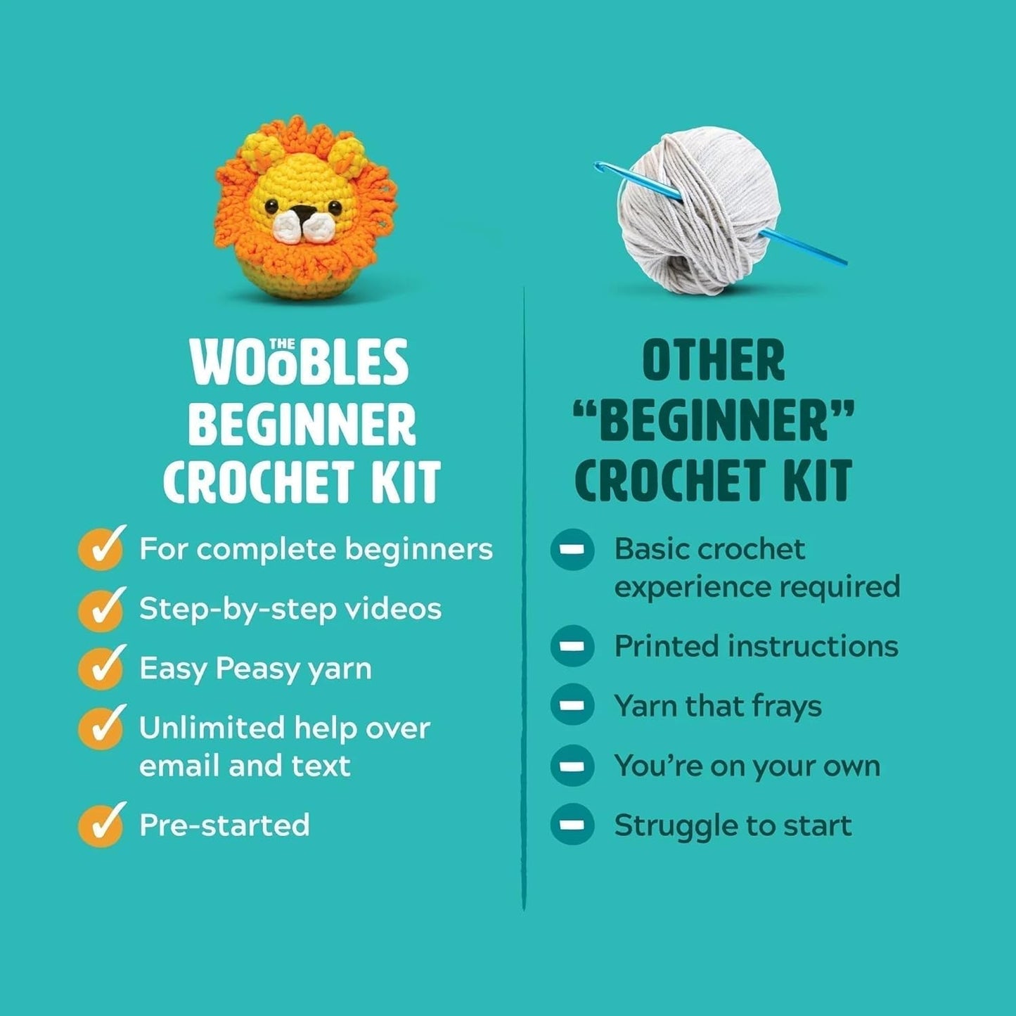 The Woobles Crochet Kit for Beginners - Easy Arts and Crafts Knitting & Crochet Animals Kit As Seen On Shark Tank - Pierre The Penguin