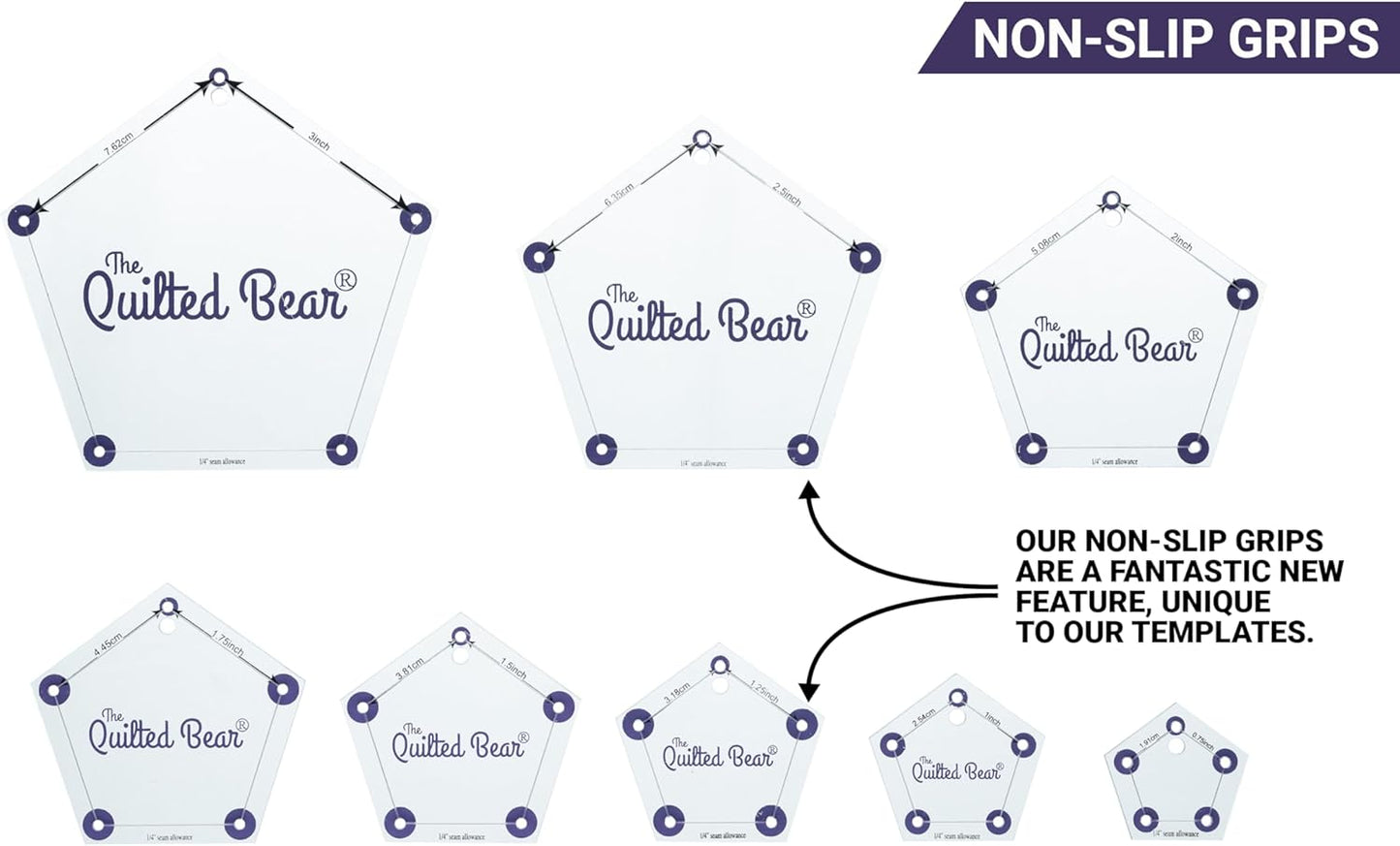 The Quilted Bear Diamond Quilting Templates – 8 Clear Non-Slip Acrylic Quilt Templates for Precise Fabric Cutting & Stress-Free Machine Quilting - Ideal for Quilt & Sewing Supplies (¾–3")