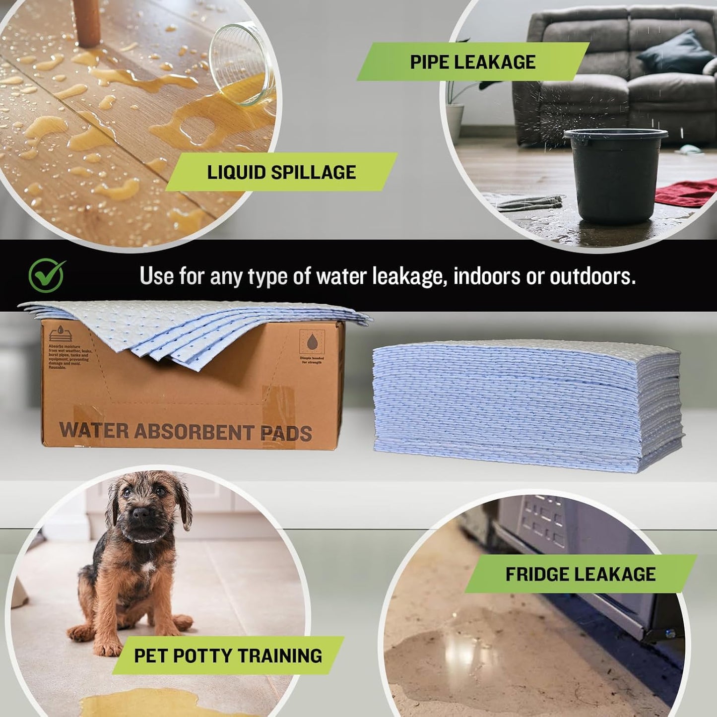 FlashDry Water Absorbent Pads 50 per Box, 17.5"x13.5" - Reusable and Hand Wringable Pads - Ideal for Water Leaks, Spills, Storm Damage Cleanup - Perfect for Basements, Garages, and Under-Sink Cabinets