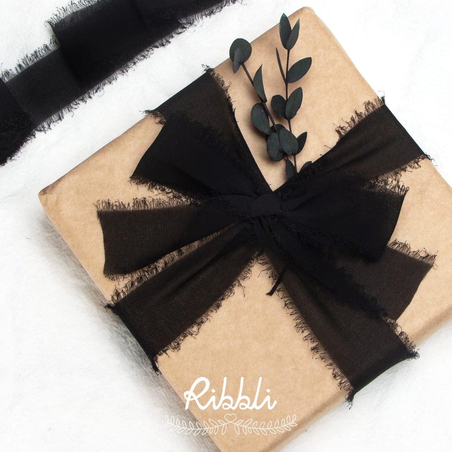 Ribbli Black Chiffon Ribbon - 1.5 inch x 30 Yard Handmade Silk, Fringe Chiffon for Wedding Invitations, Gift Wrapping, Bridal Bouquets, Flower Arrangement