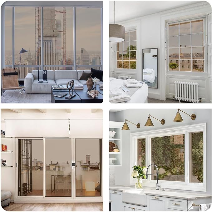 Window Privacy Film One Way Daytime Mirror Tint Treatments UV Heat Control Vinyl Stickers Sun Block Glass Paper Door Covering Reflective 35.4 Inch x 13.1 Feet Brown Silver