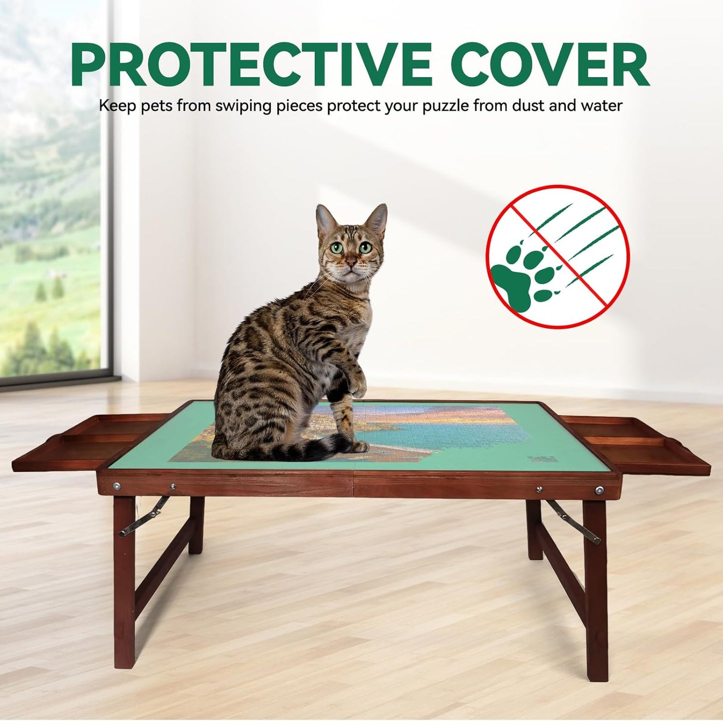 1500 Piece Puzzle Table with Legs, 35" x 26" Wooden Jigsaw Puzzle Board with Drawers, Cover & Felt, Portable Puzzle Table with Folding Legs for Adults and Teens, Christmas Birthday Gift