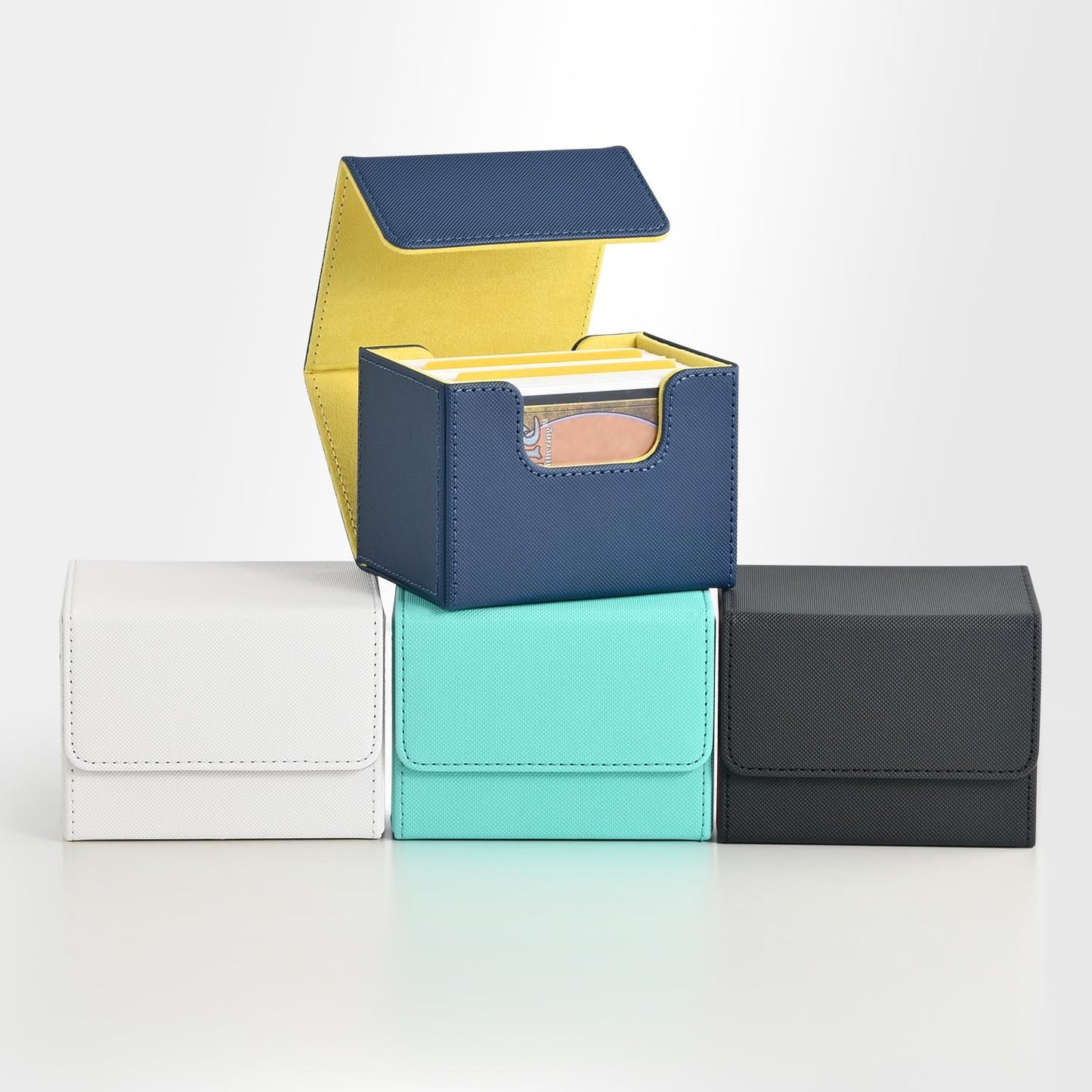 ZLCA Card Deck Box for Trading Cards, MTG Commander Deck Box Holds 120+ Single Sleeved, Leather Magnetic Card Storage Case Fits for TCG CCG Magic(White& Purple)