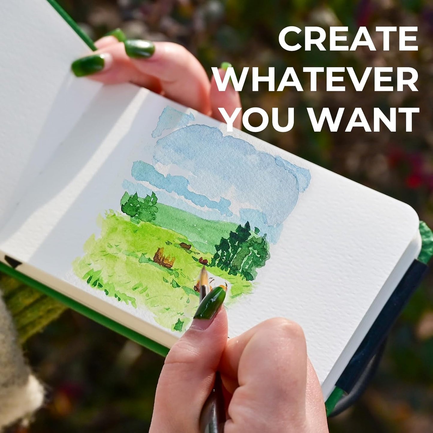 Funto Watercolor Journal, 3.5x5.5, 2 Pack, 24 Sheets Each, Green Cloth Cover, 110lb/230gsm, Suitable for Techniques and Mixed Media