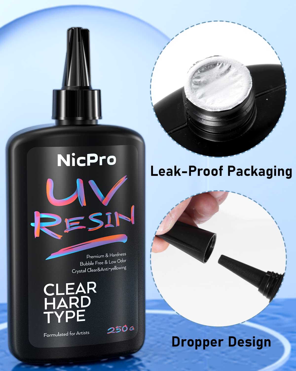 Nicpro UV Resin 500g, 2 PCS Crystal Clear UV Epoxy Resin Kit, High Viscosity & Quick Curing Glue Hard for Jewelry Making, Craft, Doming, DIY and Coating