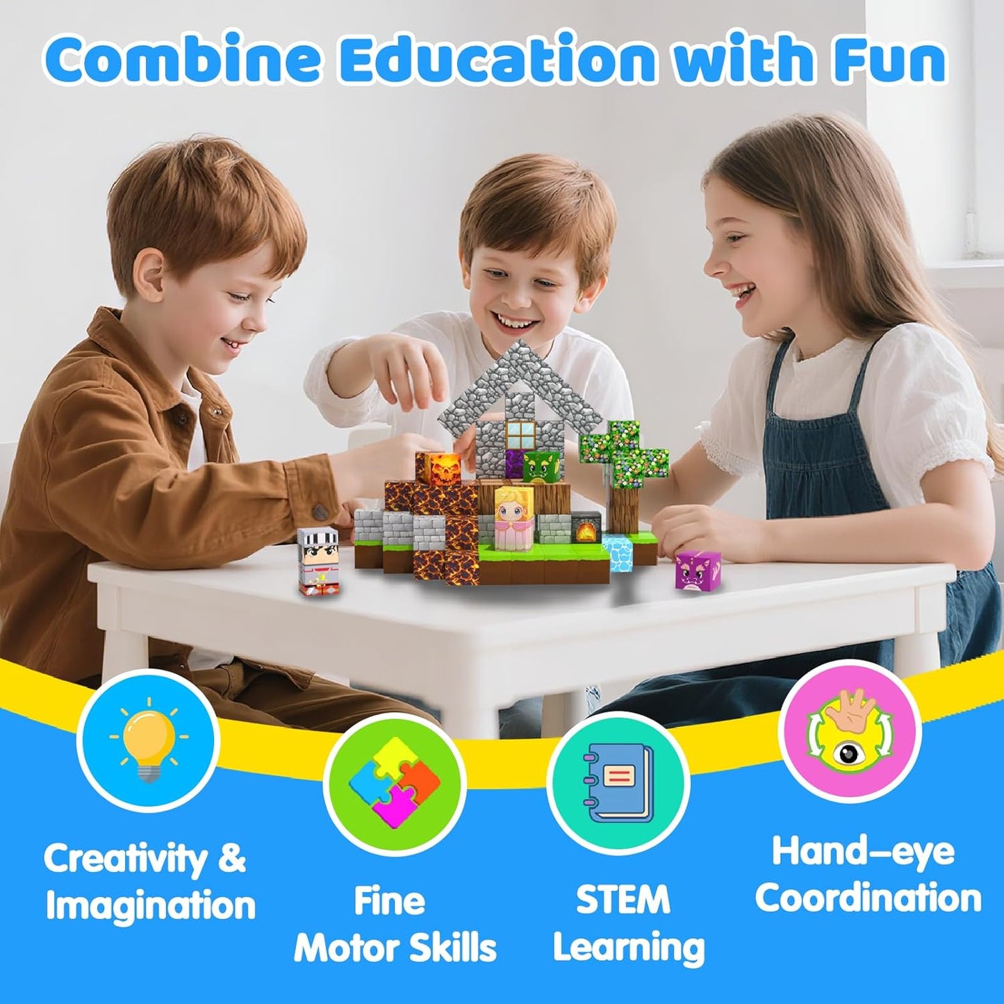 150PCS Magnetic Blocks, Magnetic Building Blocks, Magnet Blocks for Kids Age 3-5 4-8 8-12, STEM Sensory Educational Magnet Stacking Toys Boys Girls Gifts