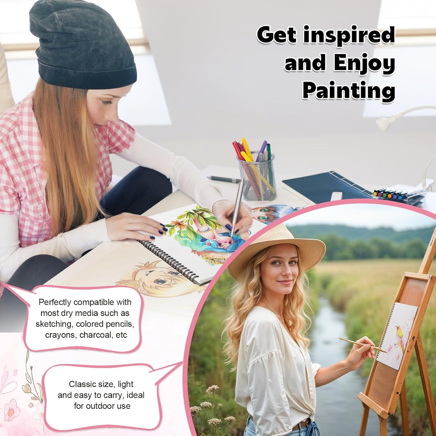 4 Pack Sketch Book, 8.5 x 11Inch Sketchbook, 68lb/100gsm Top Spiral Bound Sketch Pad, Acid Free Art Supplies Drawing Painting Sketching Paper for Woman Artists (30 Sheets Each)