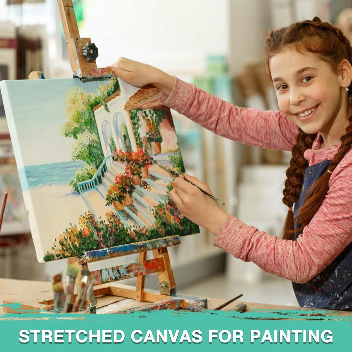 ESRICH Stretched Canvas for Painting, 16 Pack 8x8 Square Canvases for Painting Primed Acid-Free Blank Canvases,Painting Canvas for Beginners, Artists for Oil,Acrylic Paint, Pouring Painting.