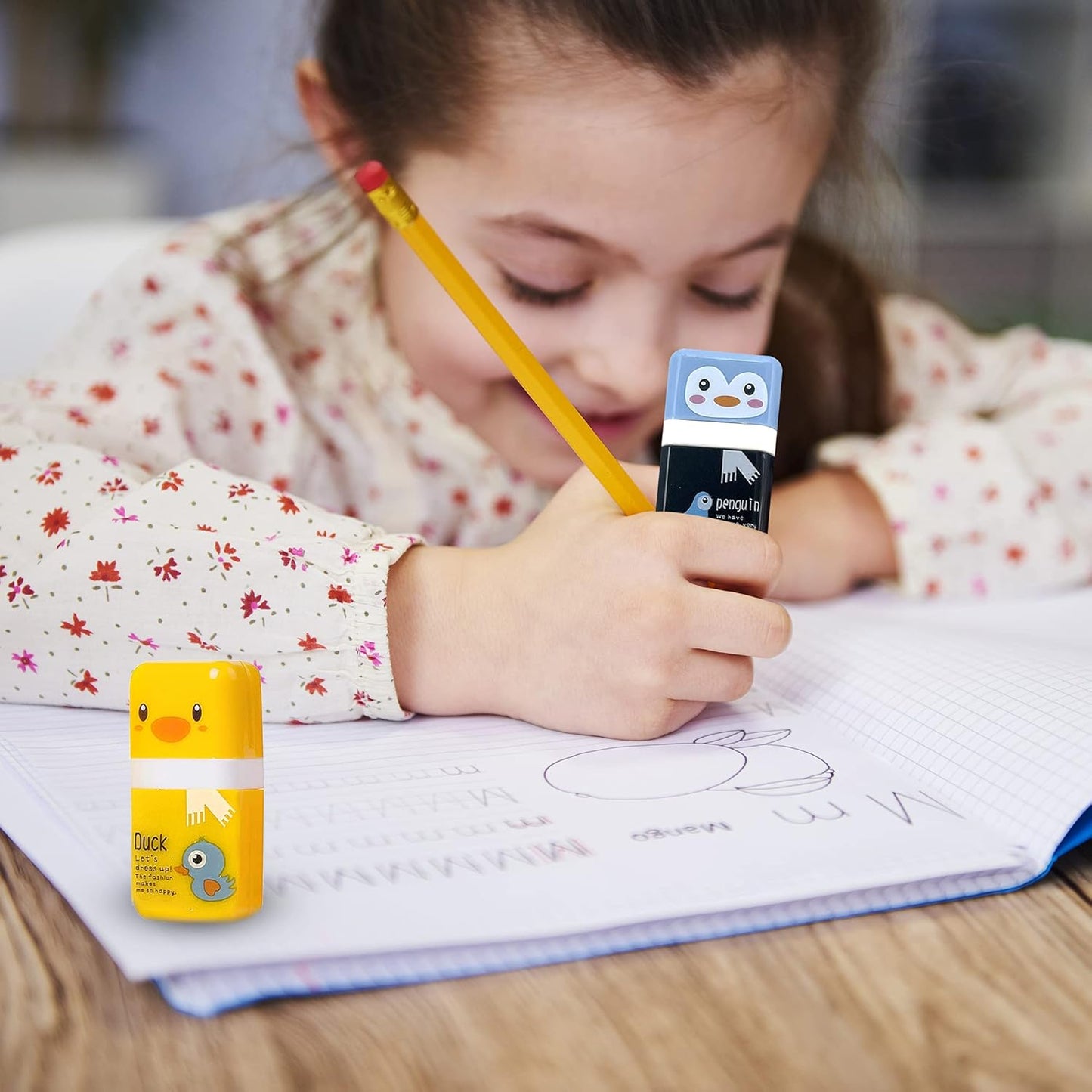 Performore 6‑Pack Animal‑Theme Cute Pencil Erasers with Cleanup Roller & Shaving Case — Fun & Functional School & Party Supplies for Kids